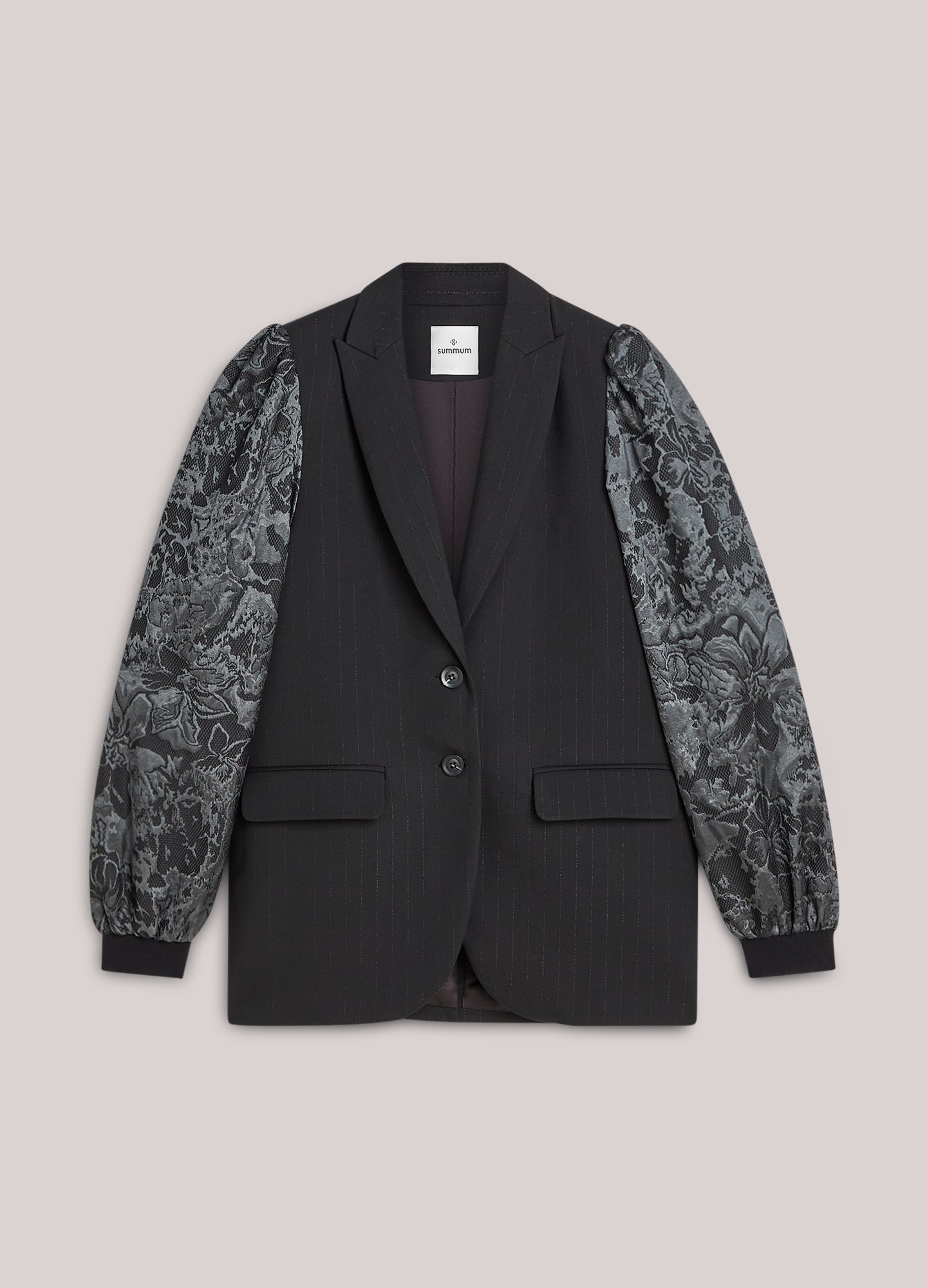 Pinstripe blazer with jacquard sleeves