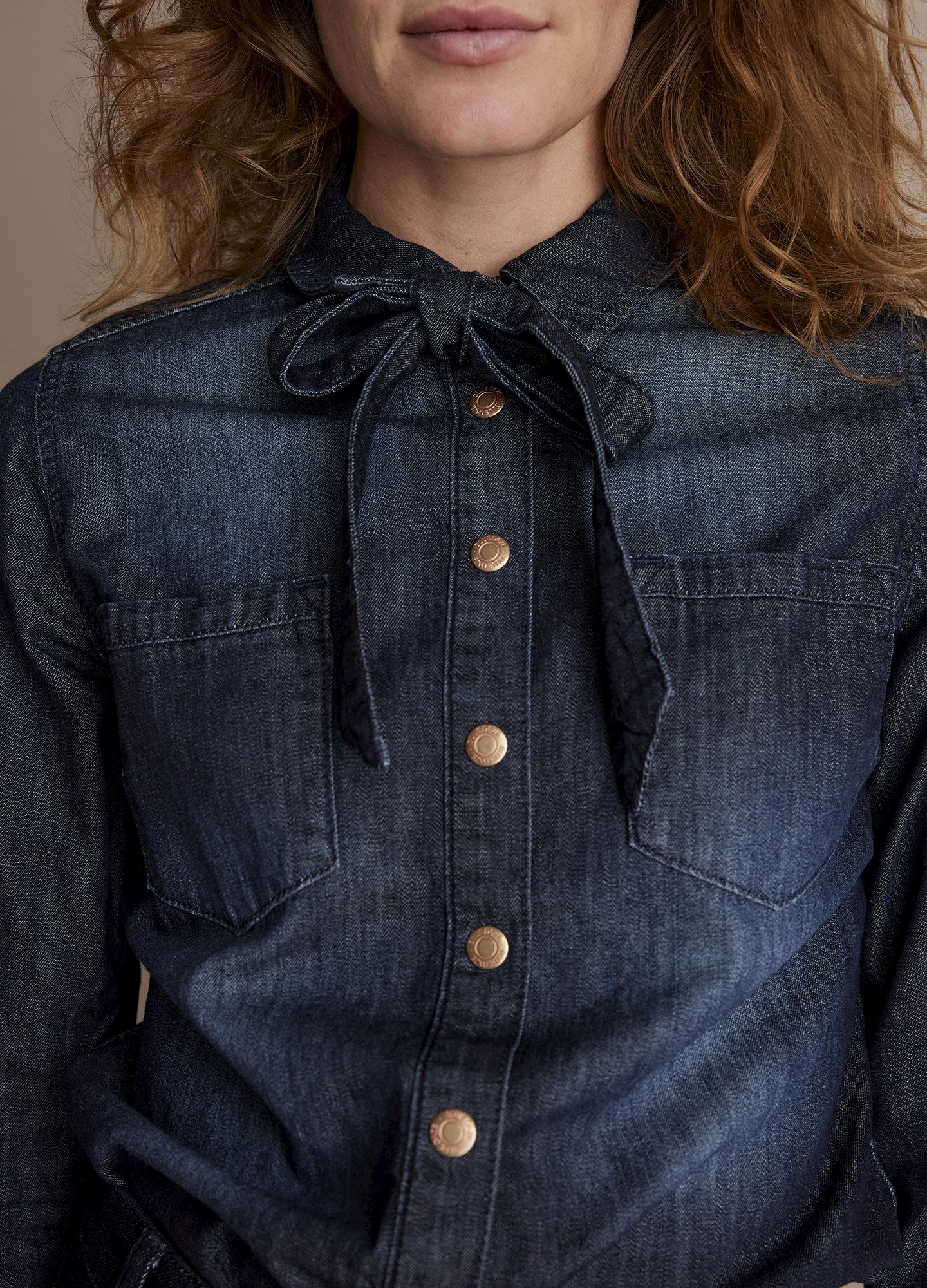 Denim pussybow blouse