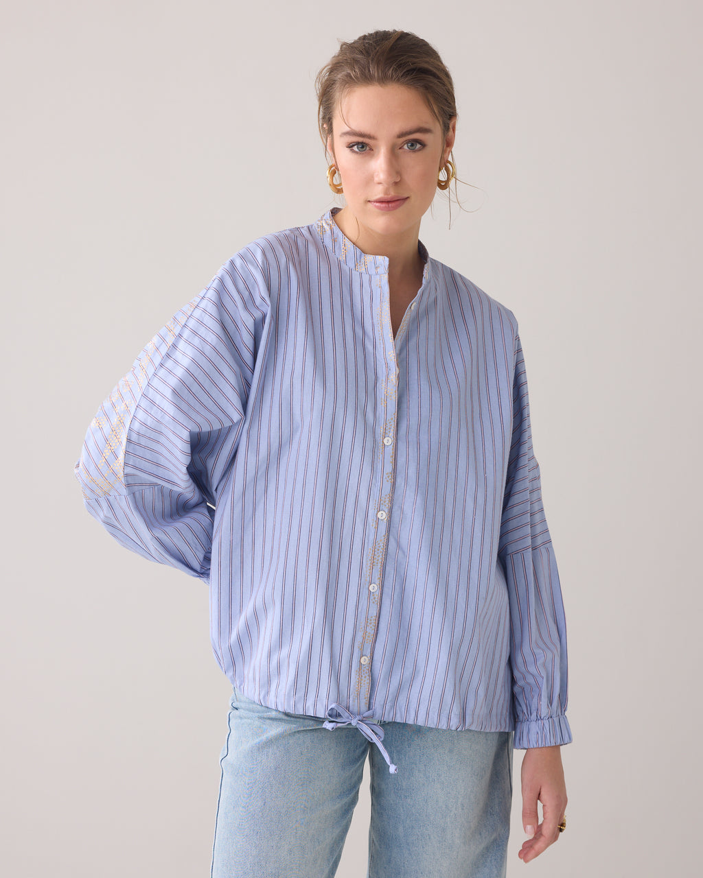 emm【ensemblesleeve blouse】 ÉMANOU CLAIRE, Blush Pink Silk-Blend Blouse | Superfine Shirting