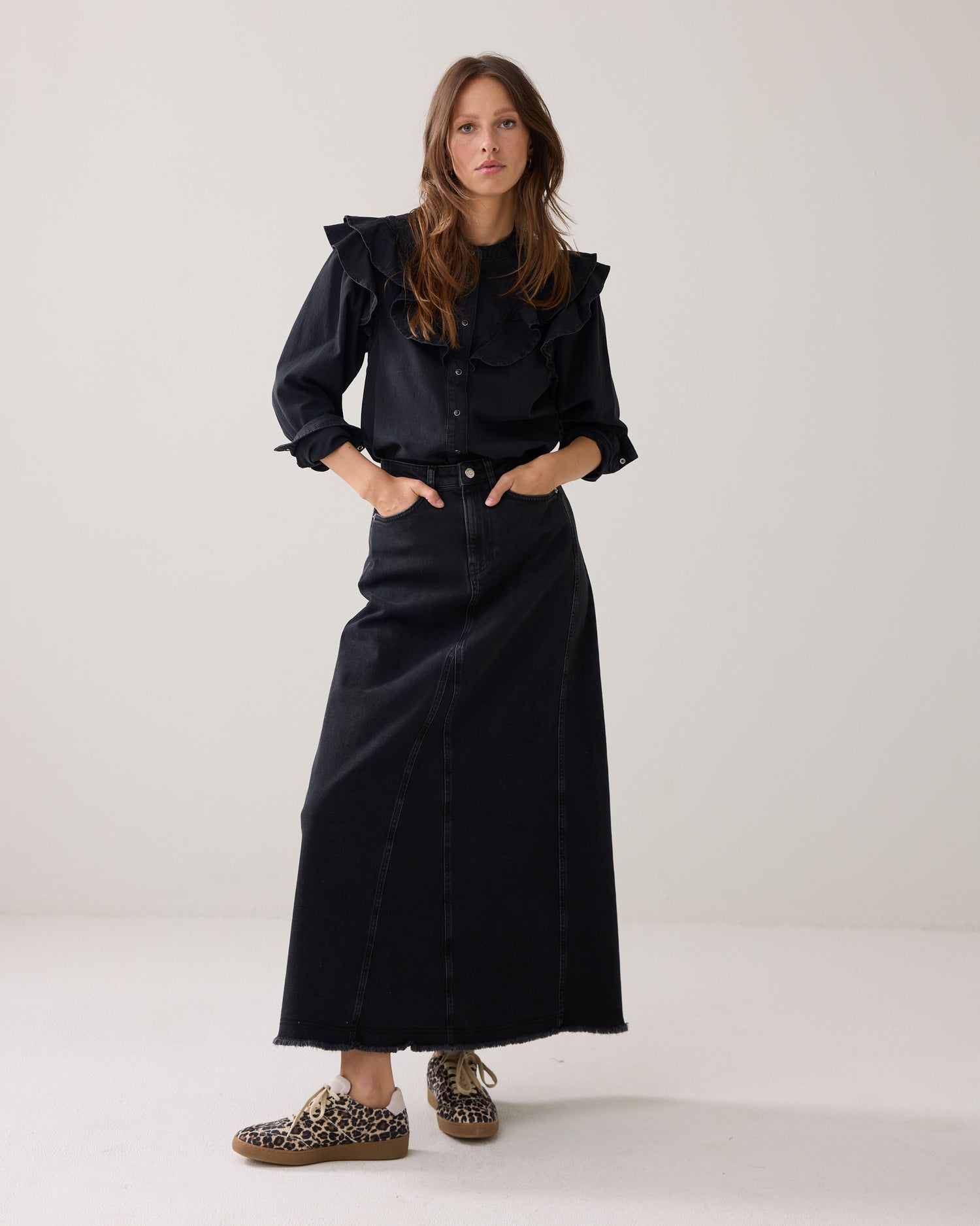 Denim-Bluse mit Puffärmeln