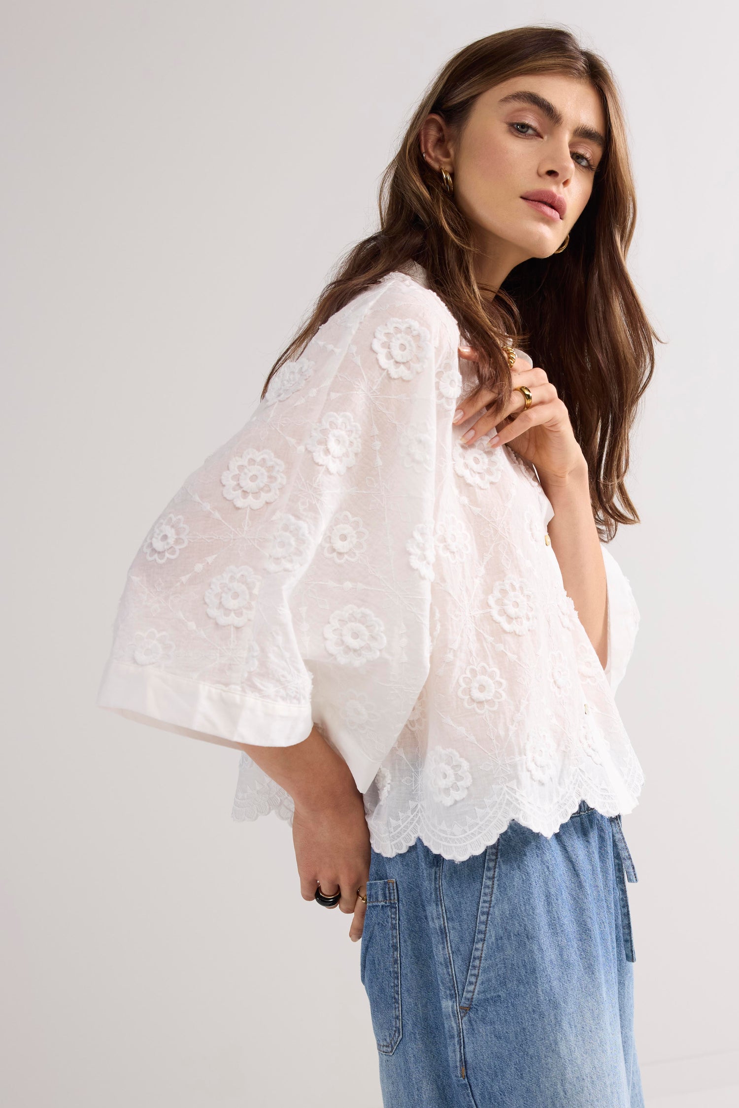Bluse Baumwolle 3D-Blumen
