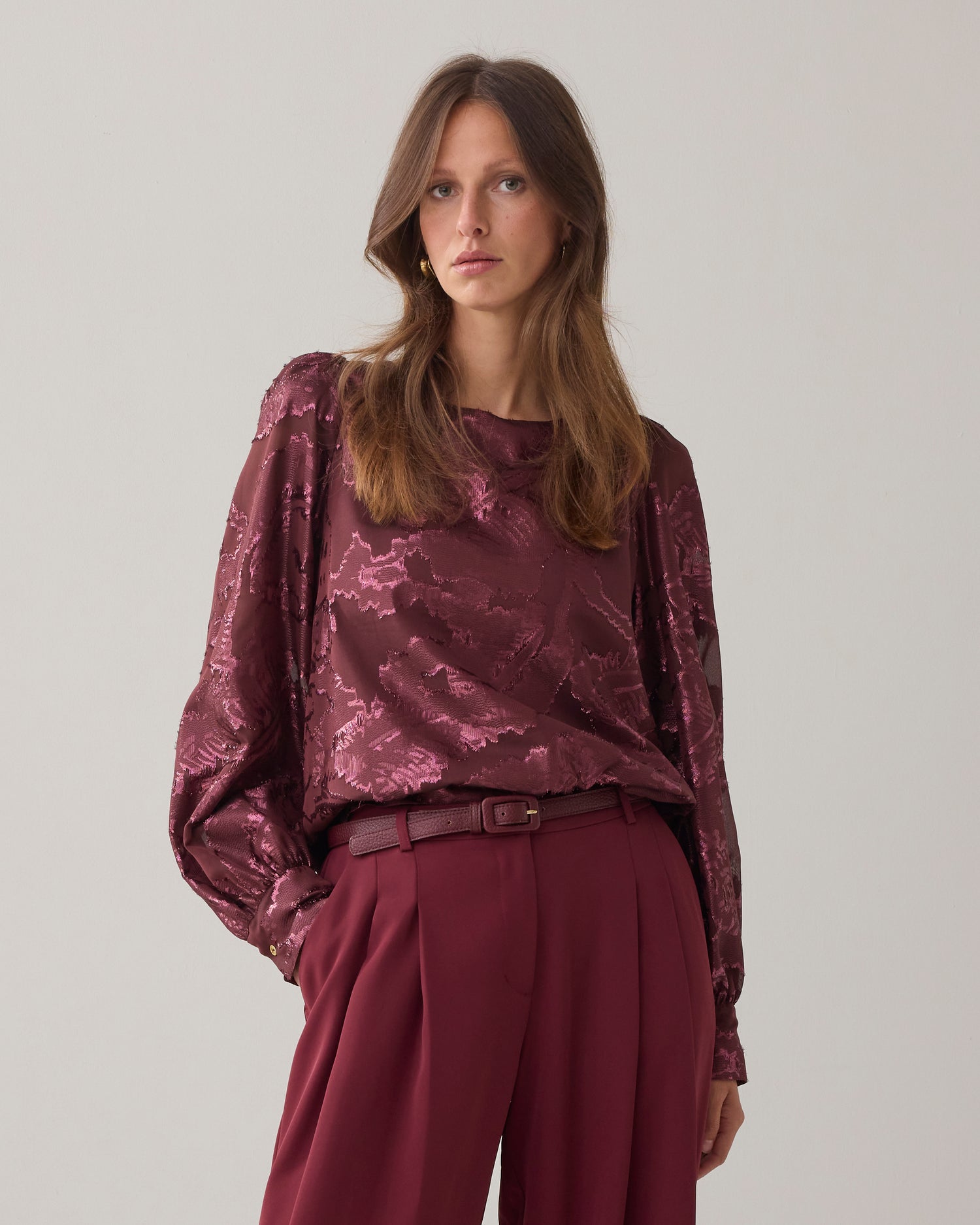 Top in shiny jacquard fabric