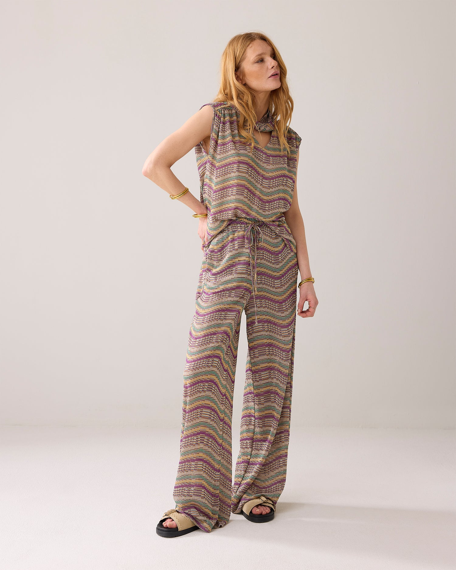 Wide trousers in Italian jacquard fabric
