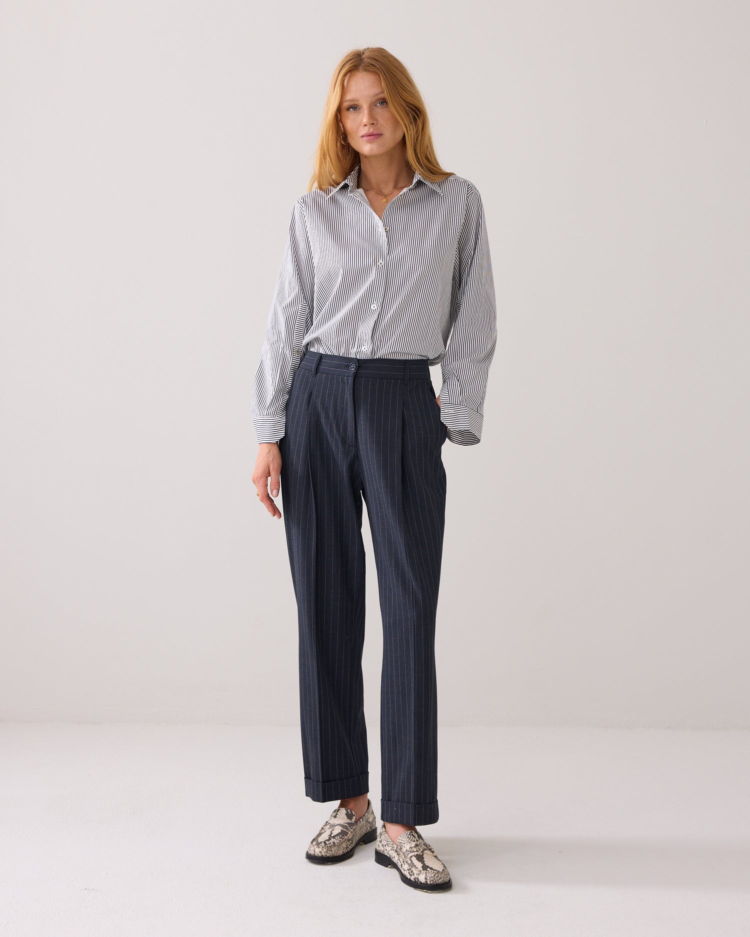 Tapered pinstripe trousers