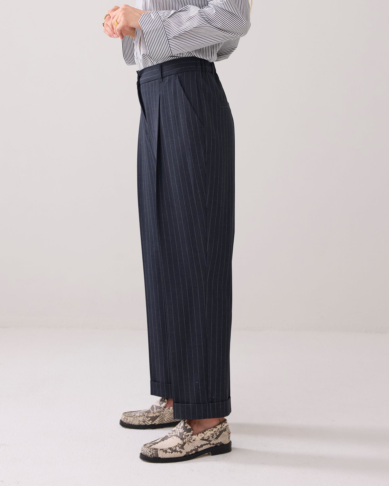 Tapered pinstripe trousers