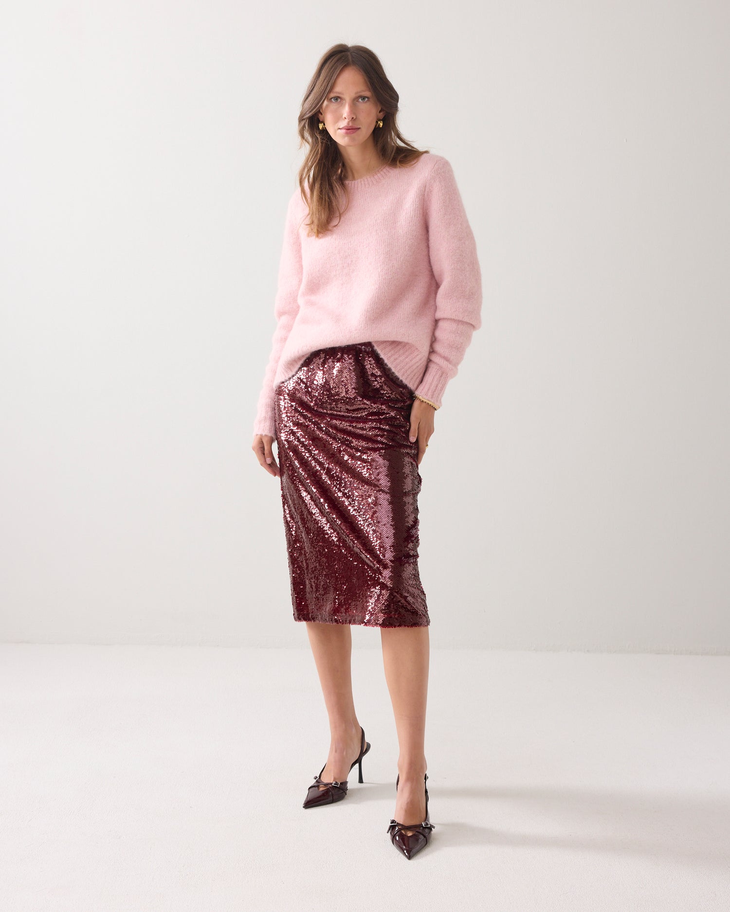Midi skirt in sequin fabric