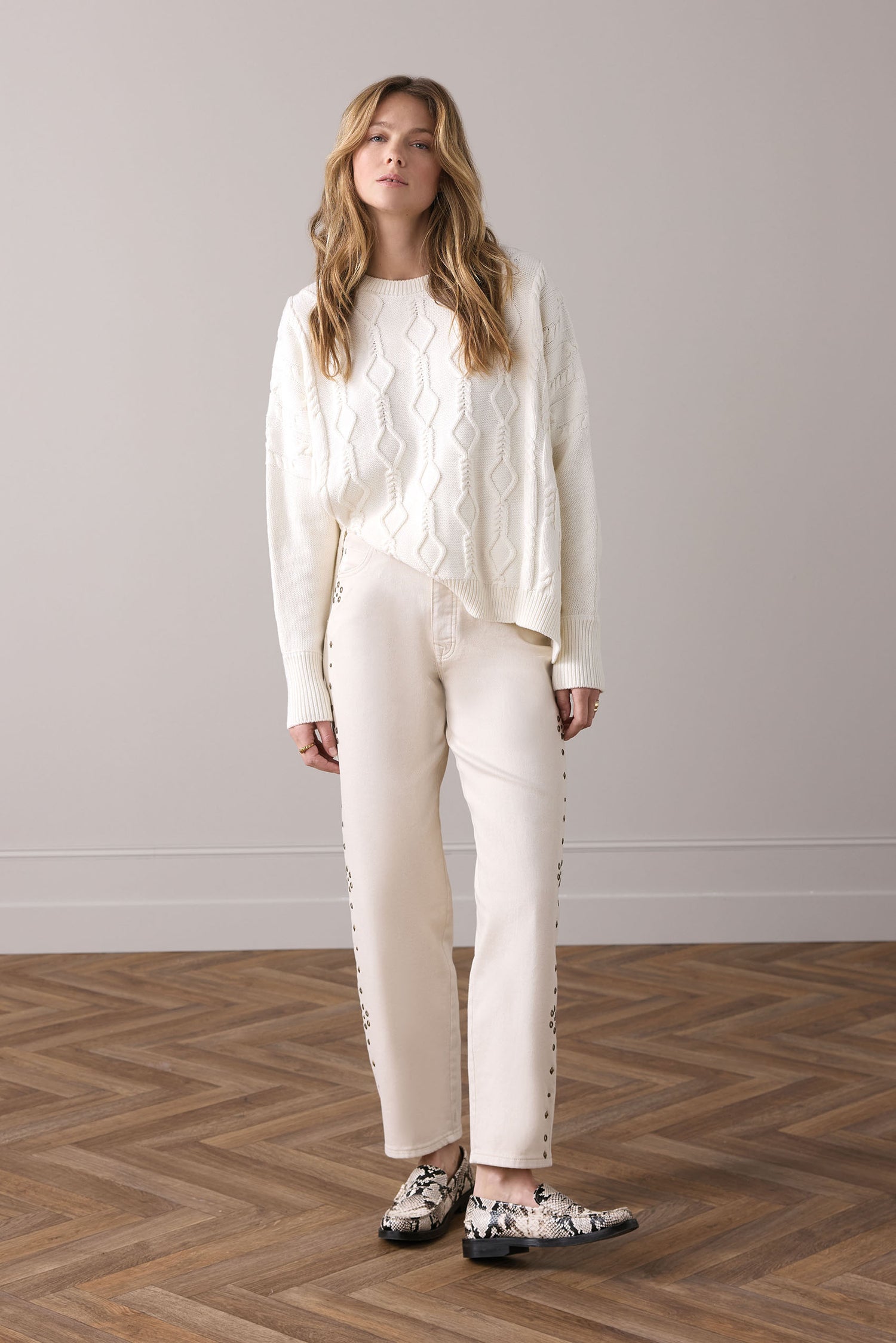 Boxy Pullover mit Zopfmuster 100 % Baumwolle