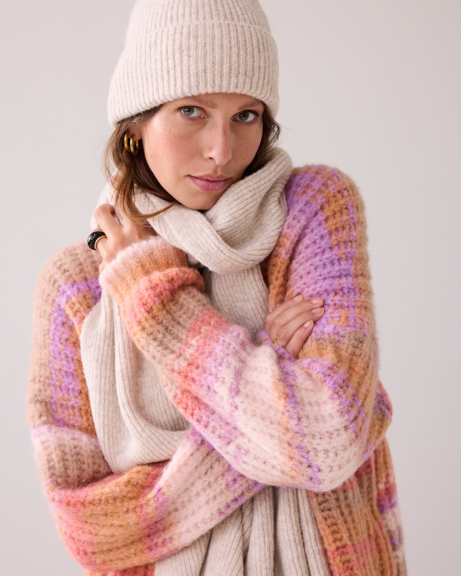 Gebreide beanie met omslag
