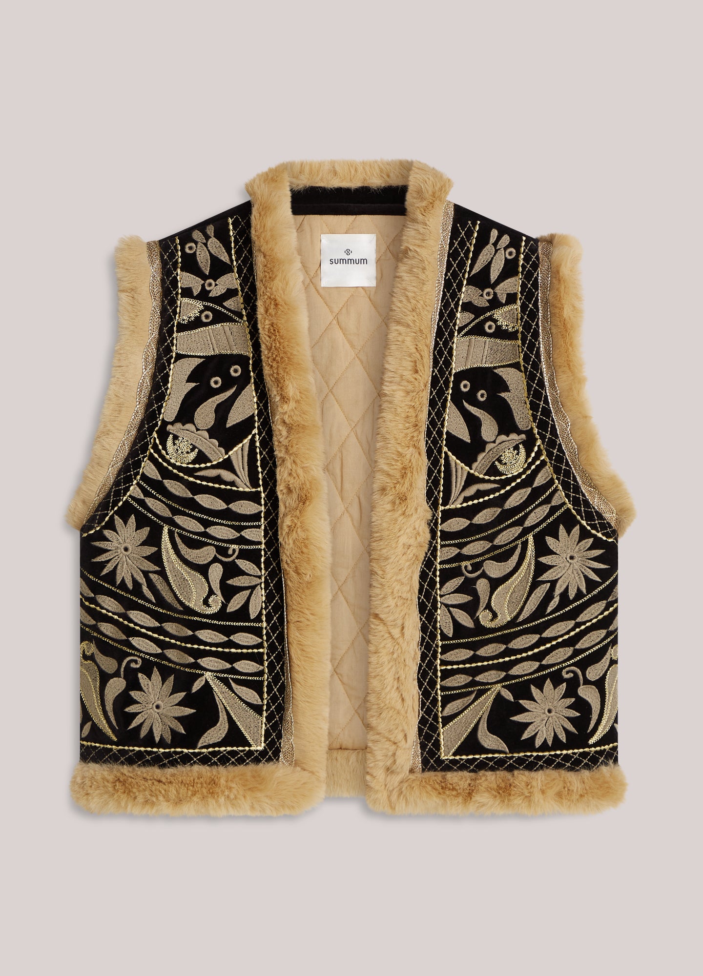 Velvet gilet with faux fur