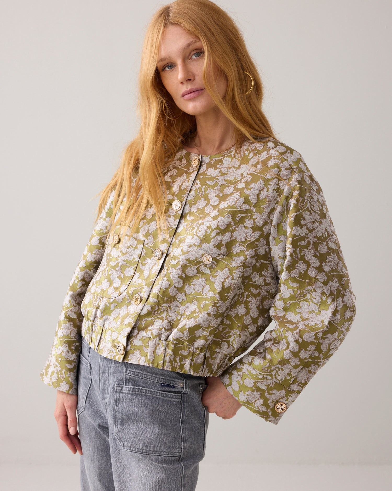 Boxy jasje van glanzend jacquard stof