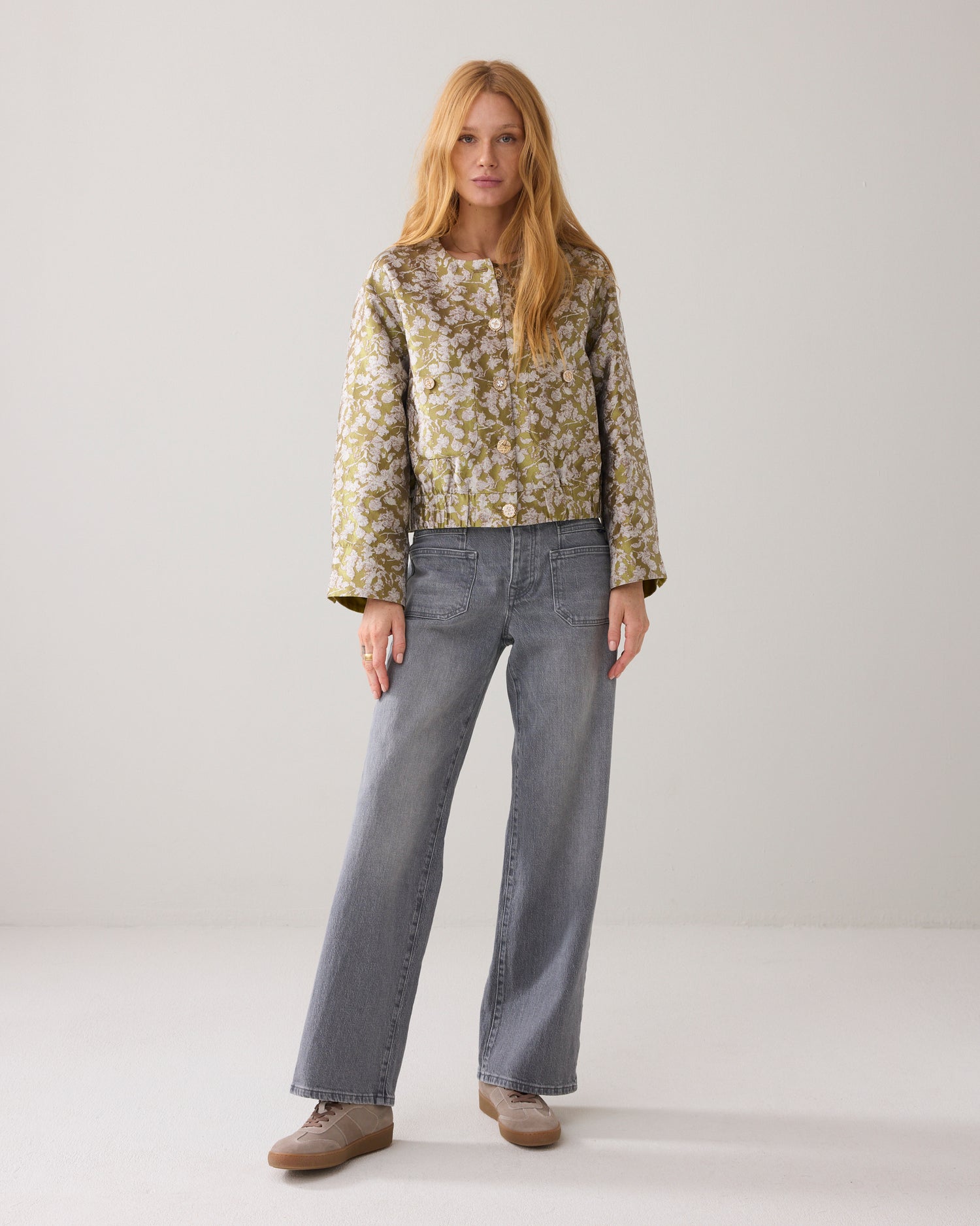 Boxy jasje van glanzend jacquard stof