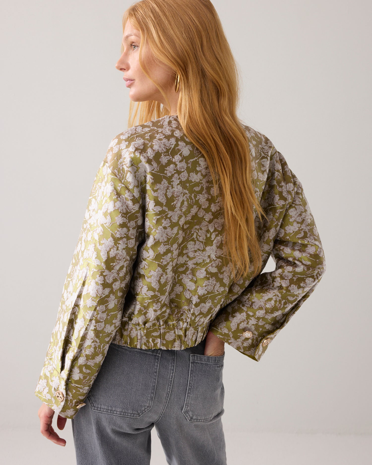 Boxy jasje van glanzend jacquard stof