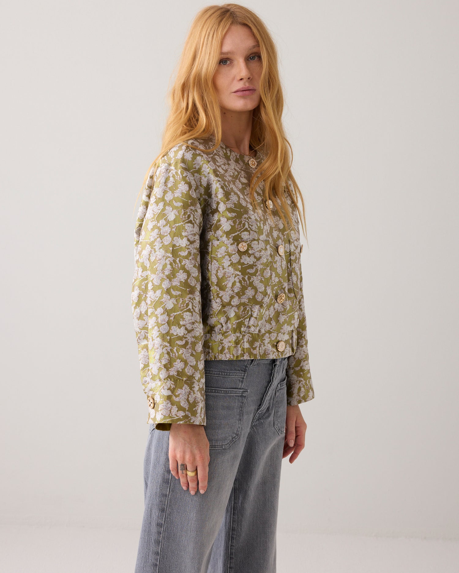 Boxy jasje van glanzend jacquard stof