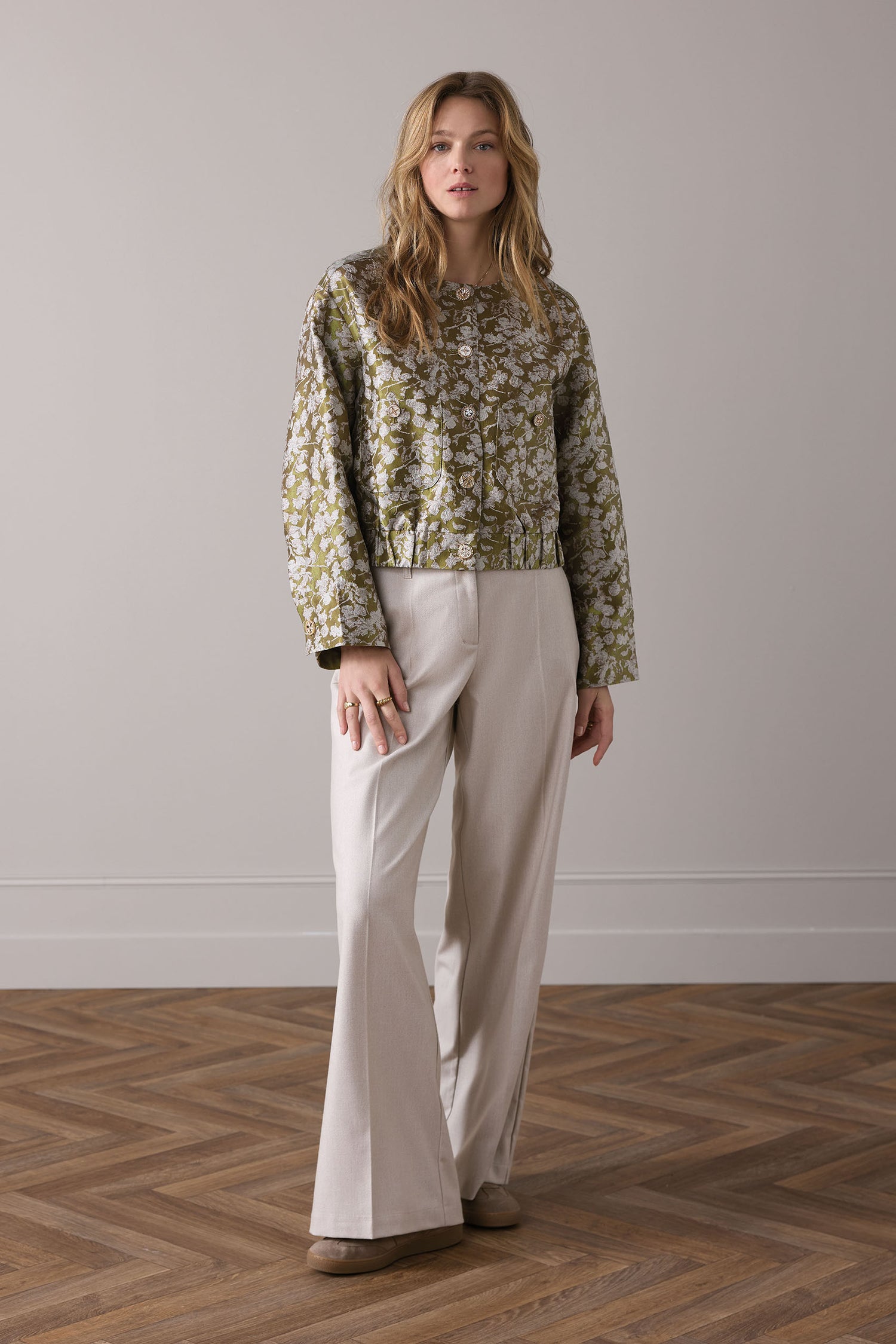 Boxy jasje van glanzend jacquard stof