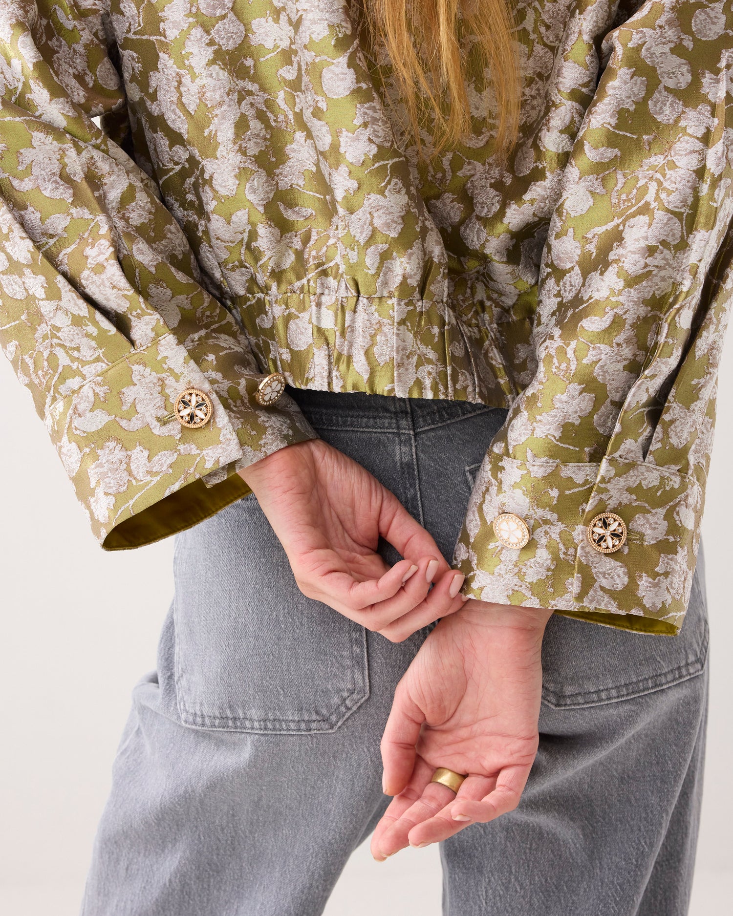 Boxy jasje van glanzend jacquard stof