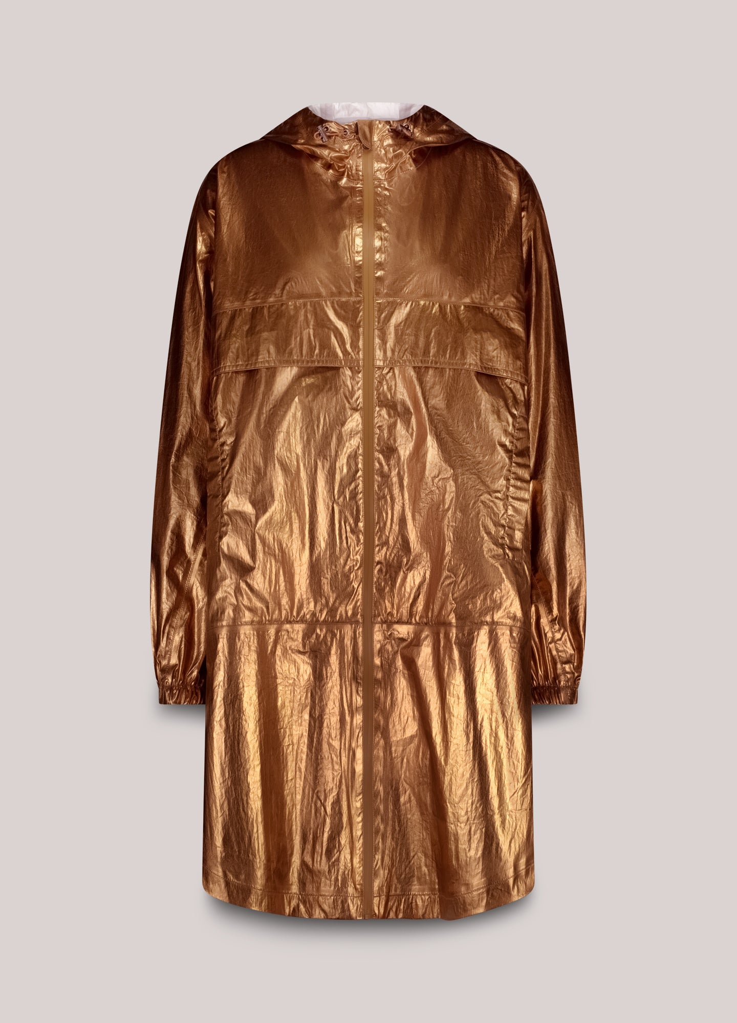 Metallic mackintosh with storage bag
