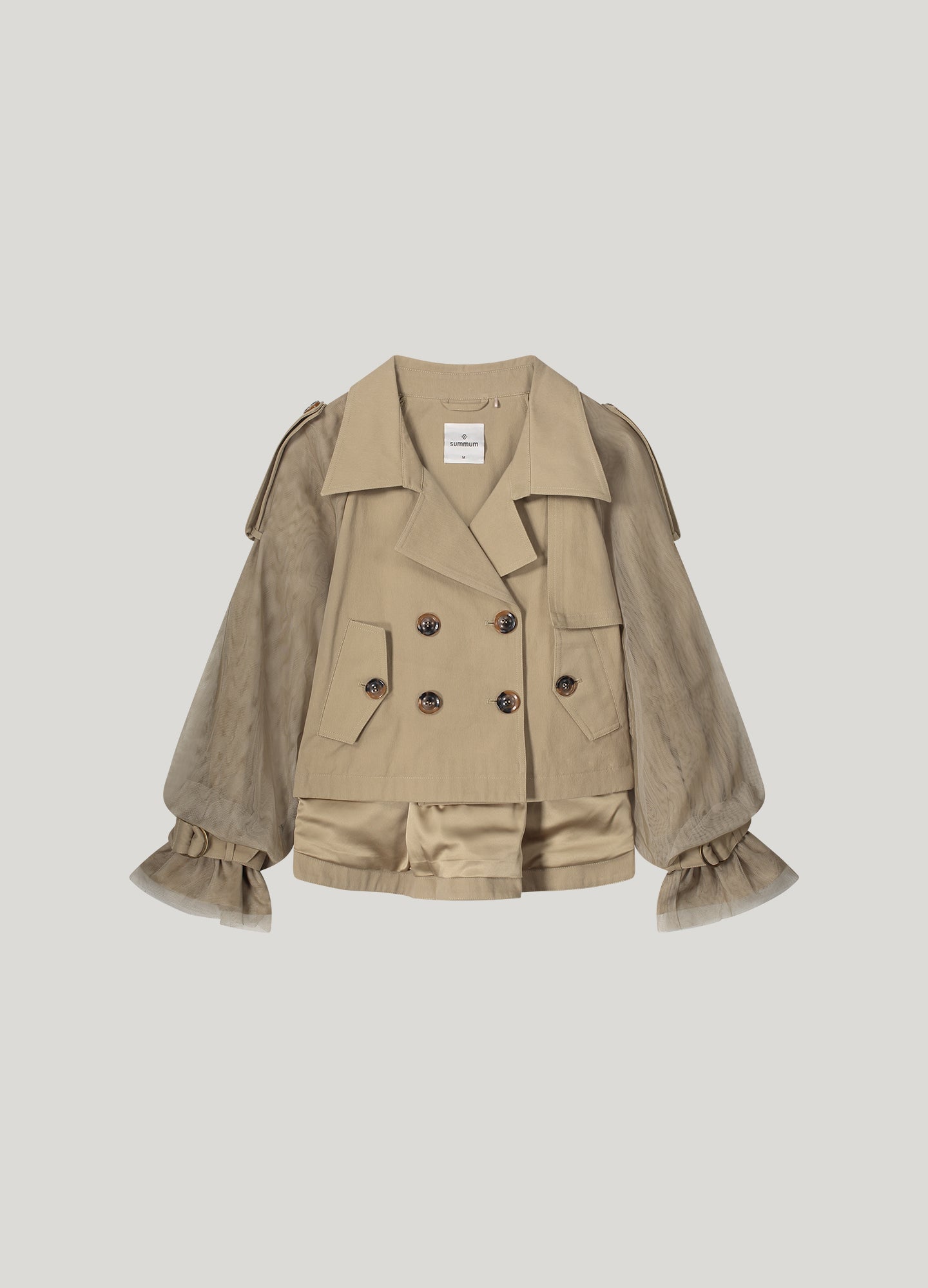 Korte trenchcoat met mesh mouwen