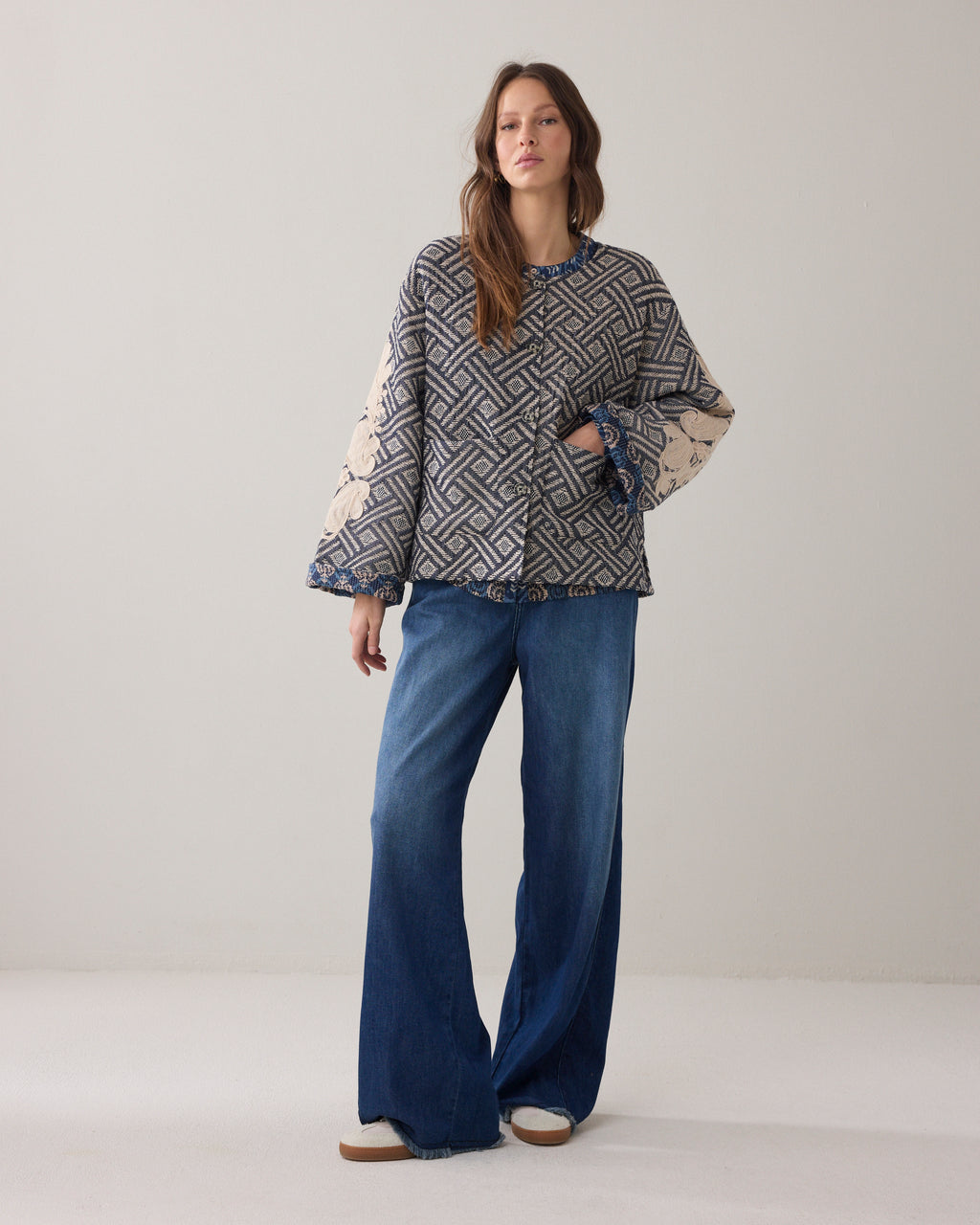 Reversible jacket with embroidery