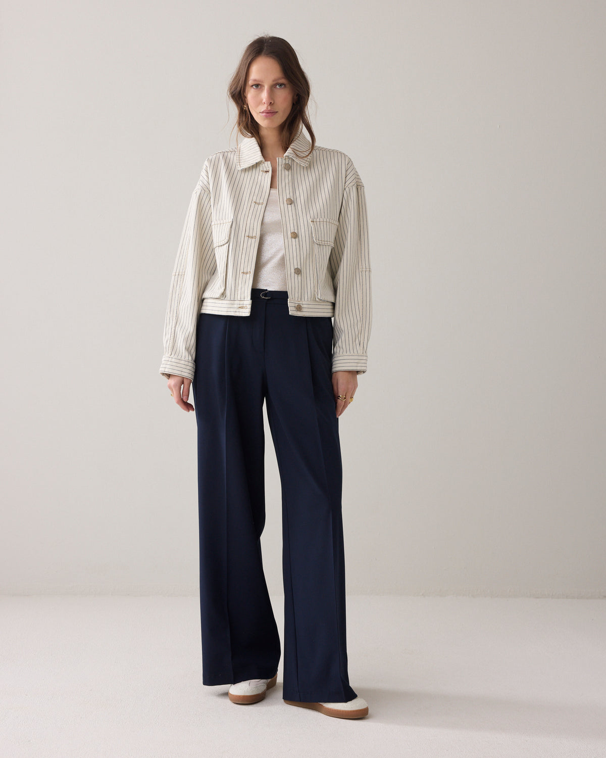 Denim jasje met visgraatstreep