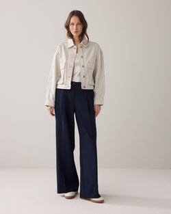 Denim jasje met visgraatstreep