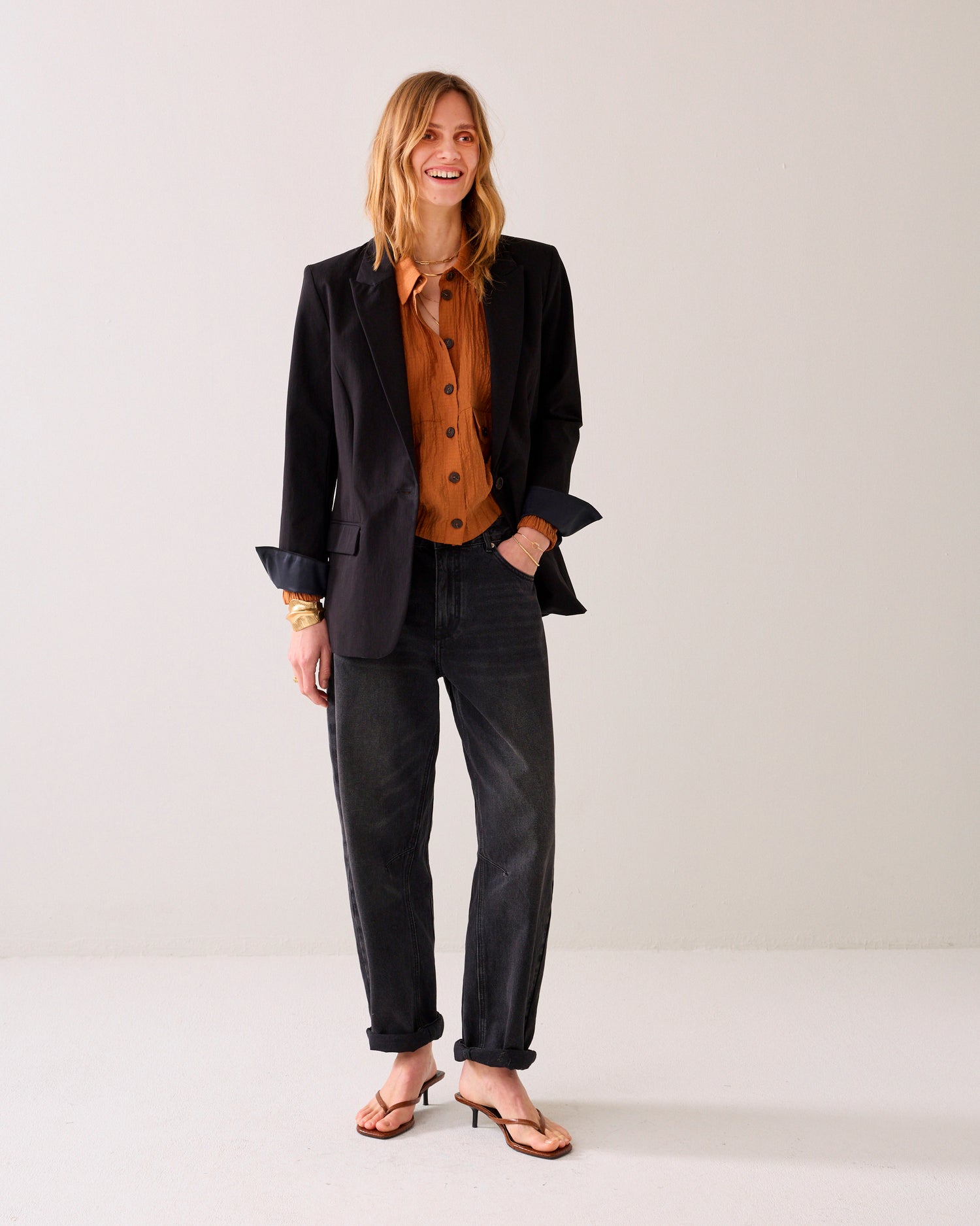 Blazer cintrébestseller en coton mélangé