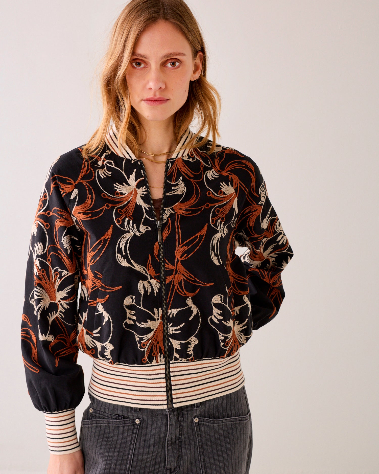 Embroidered bomber jacket