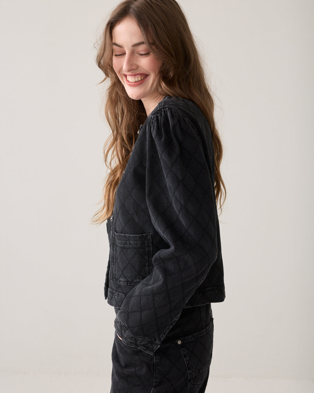 Cropped denim jacket borduur