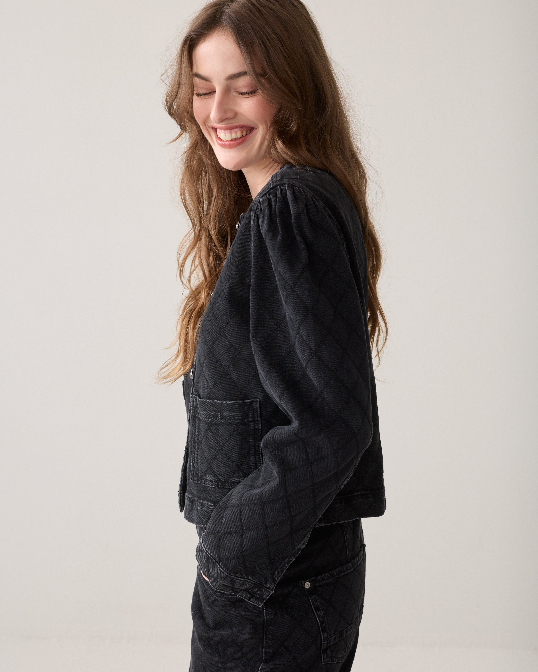 Cropped denim jacket borduur
