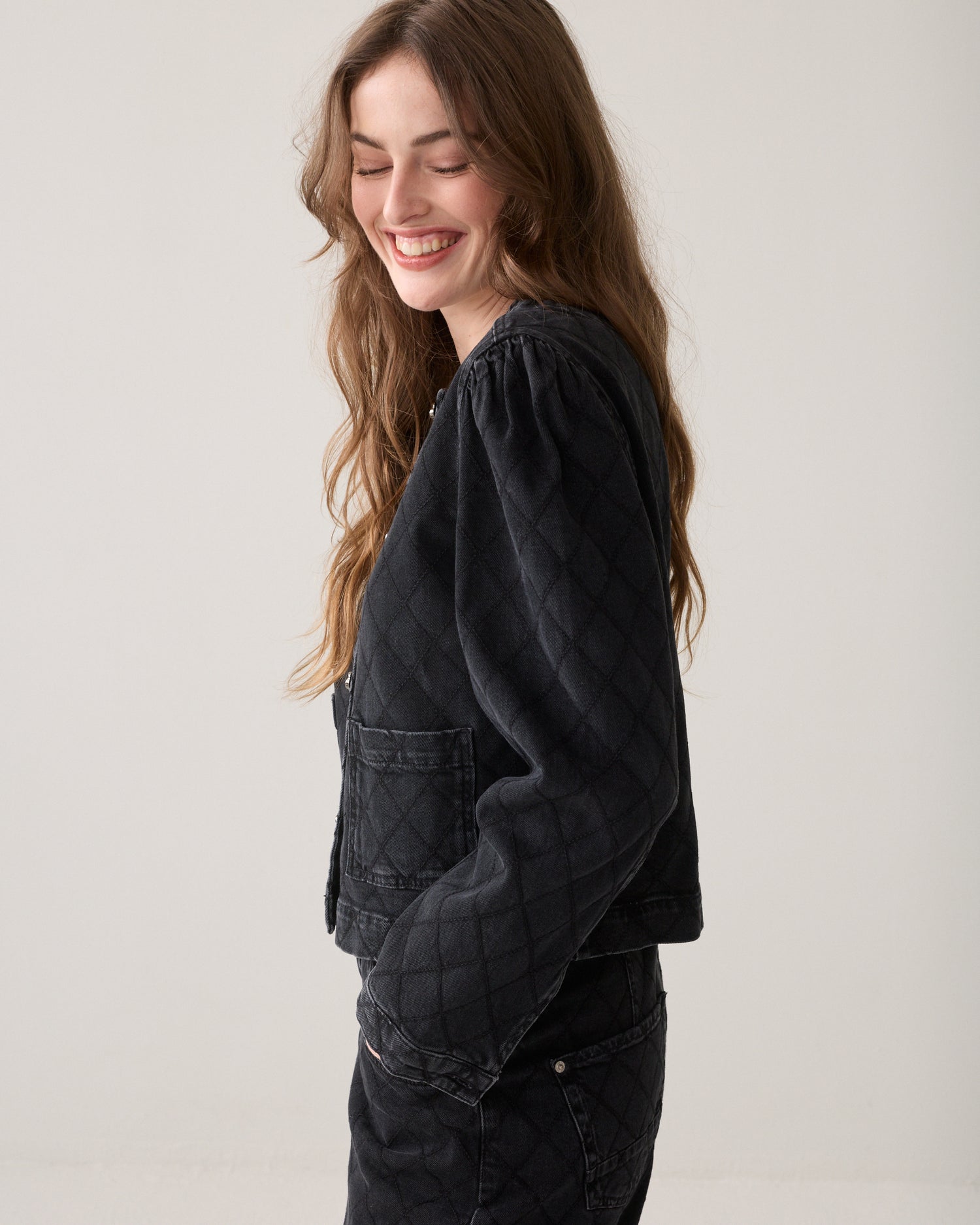 Cropped denim jacket borduur
