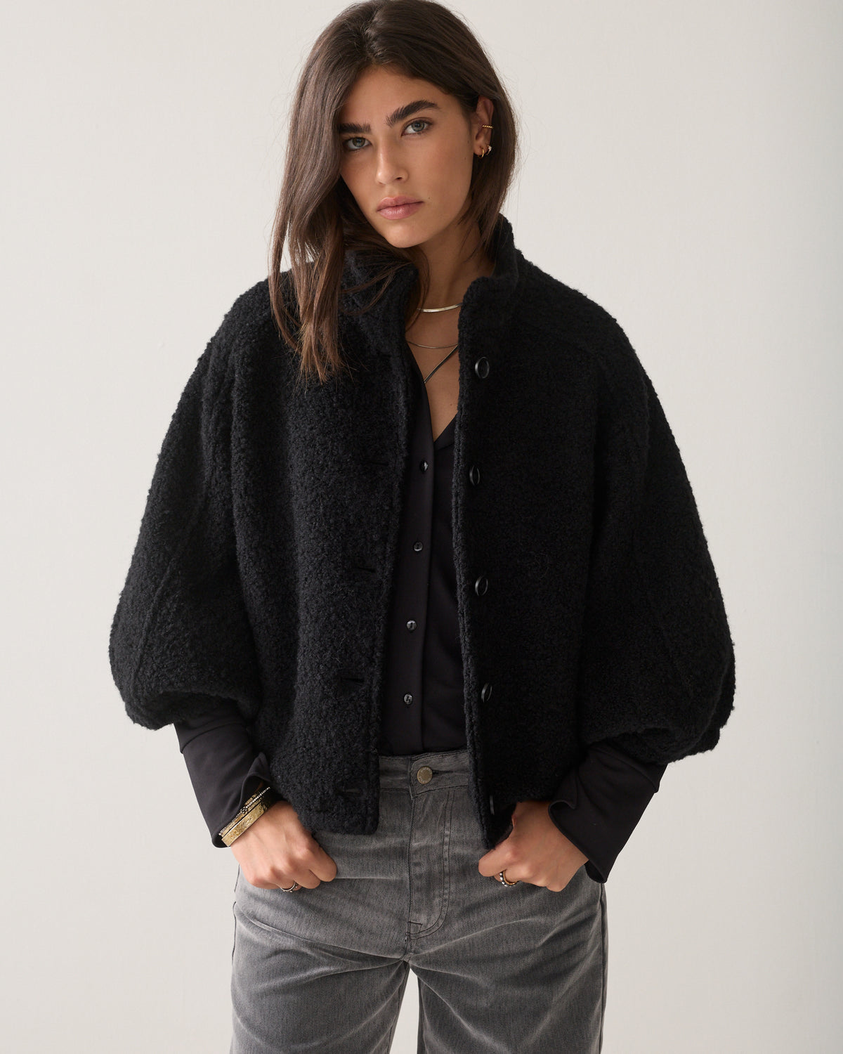 Bouclé wool cape jacket