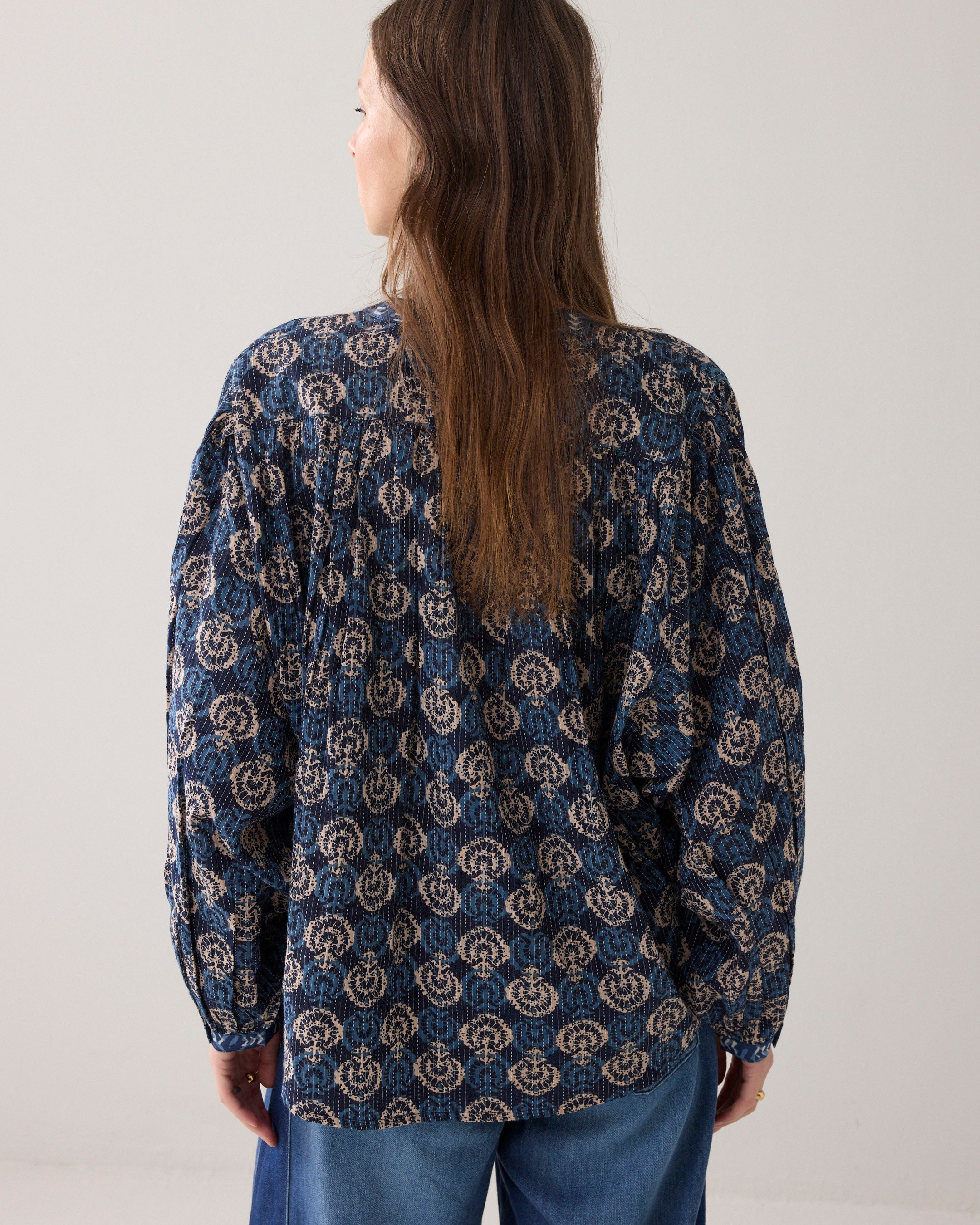 Blouse blockprint avec manches chauve-souris