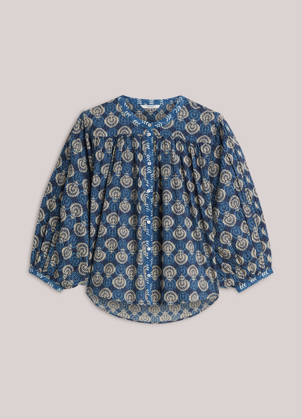 Blockprint-blouse met vleermuismouw