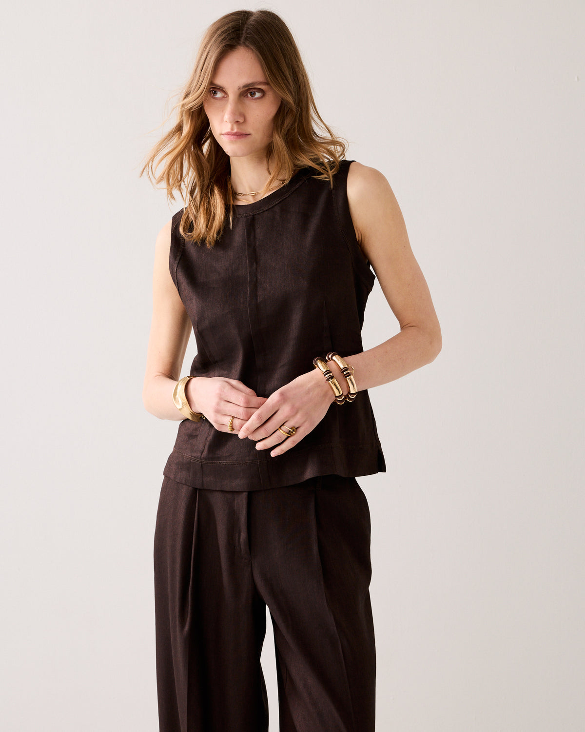 Mouwloze top linnenblend