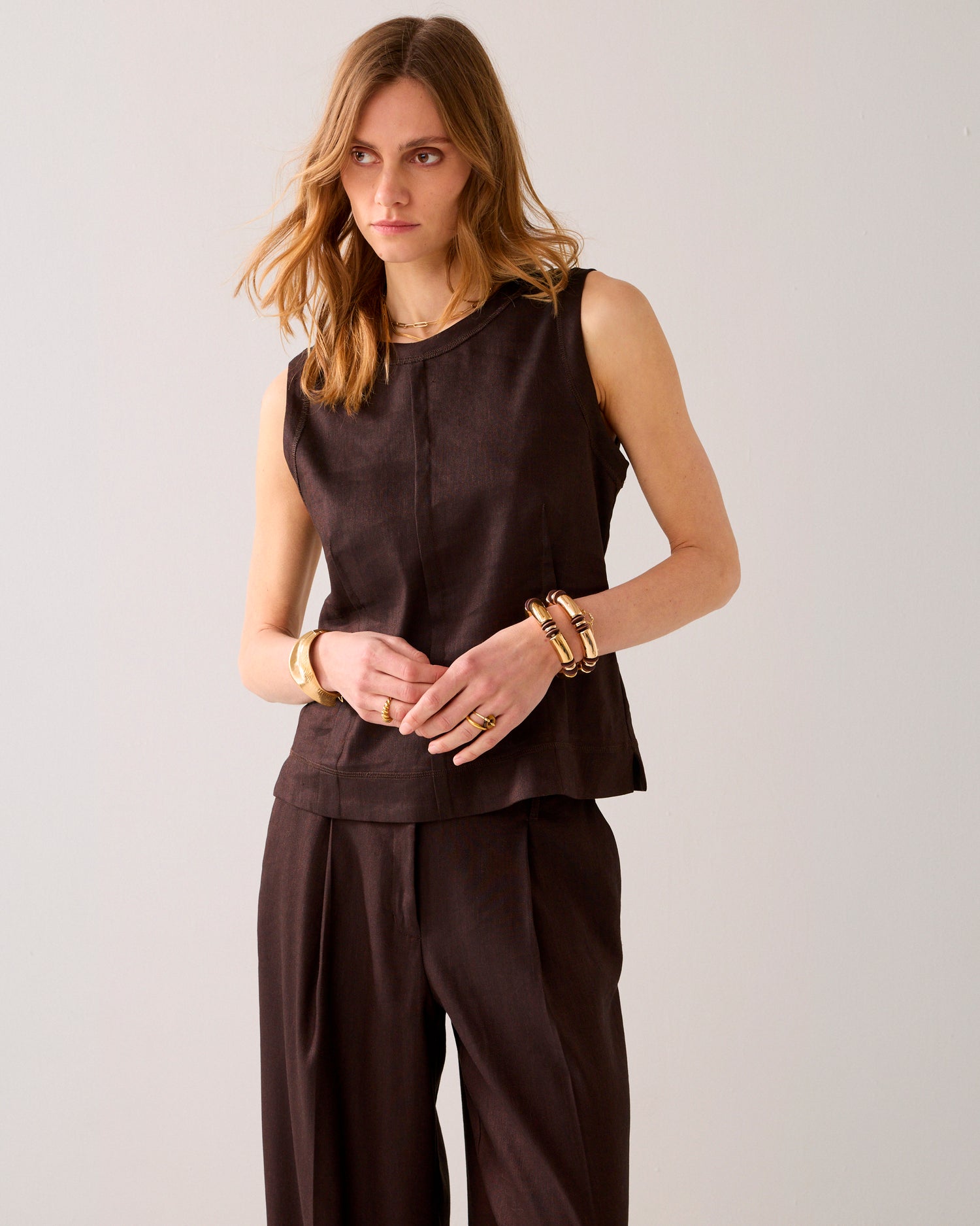 Ärmelloses Oberteil Leinenblend