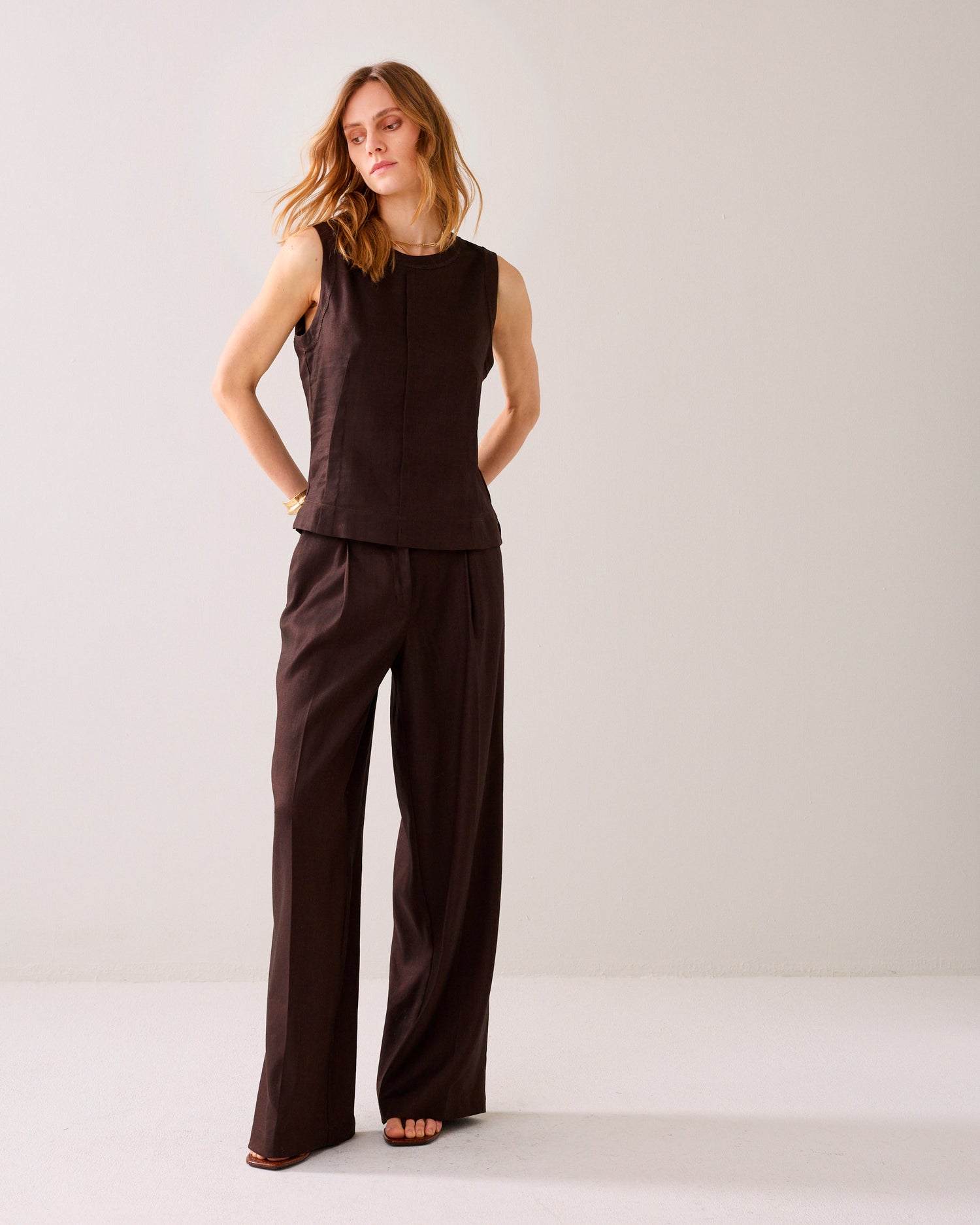 Top sans manches en lin mélangé