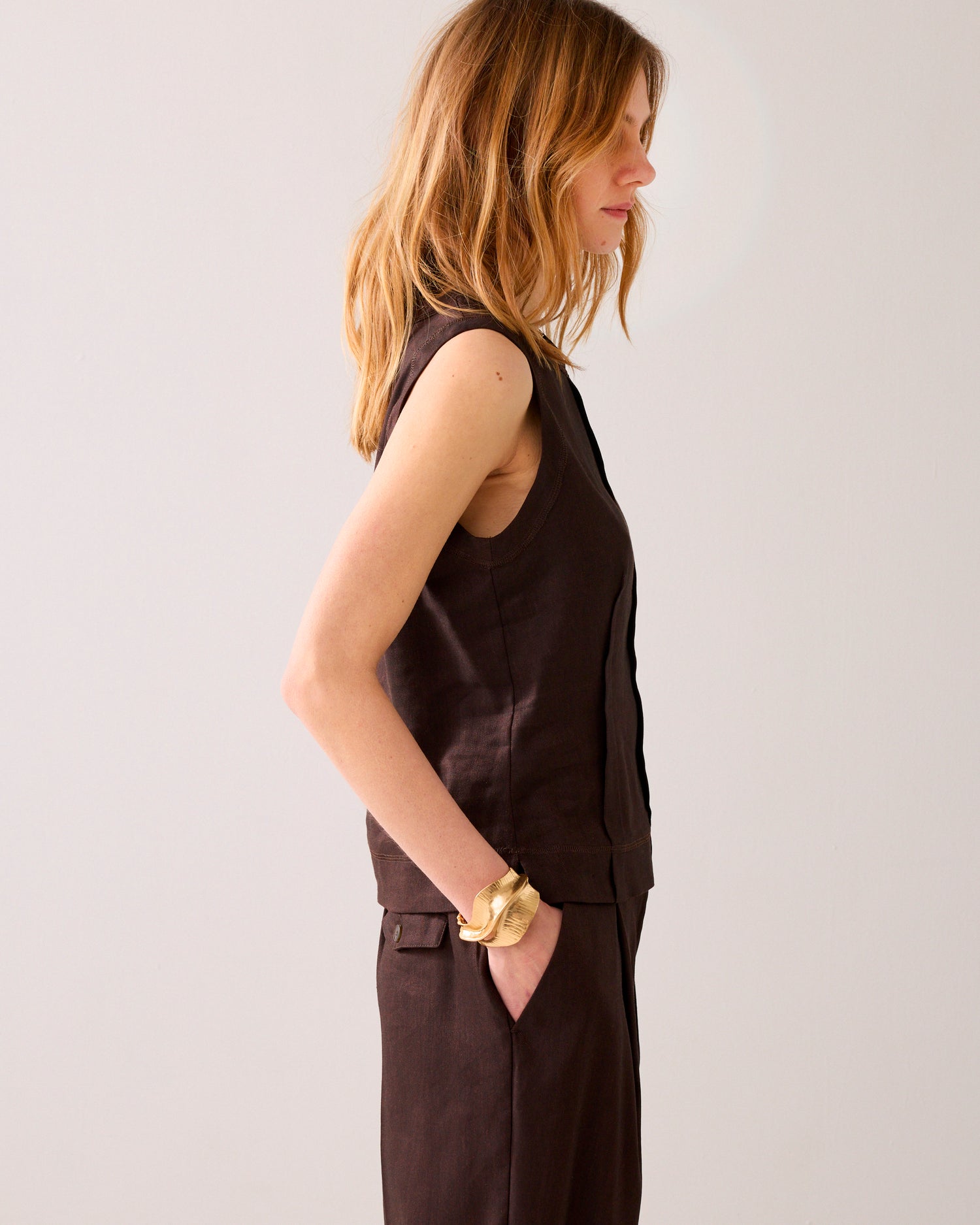 Top sans manches en lin mélangé