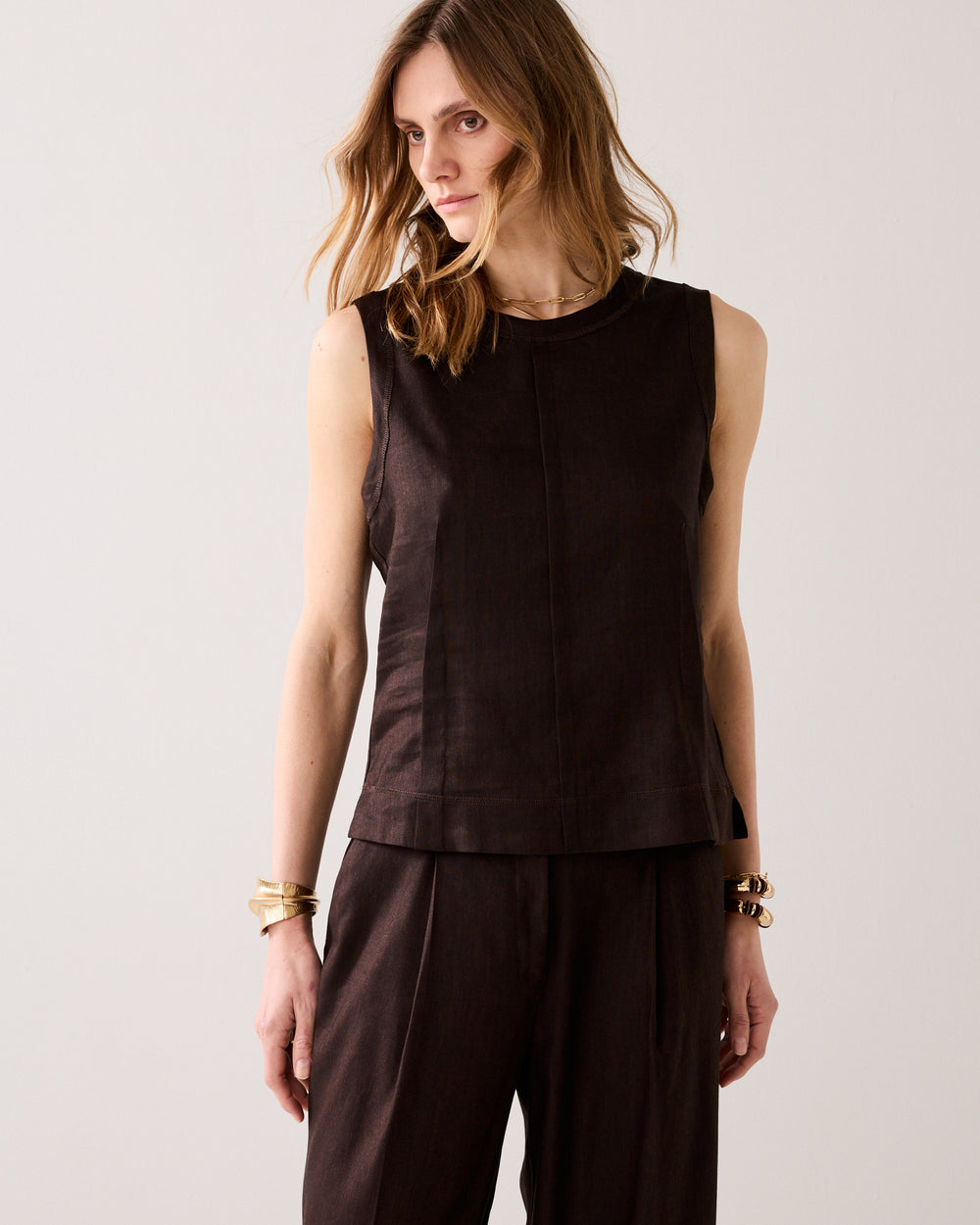 Mouwloze top linnenblend