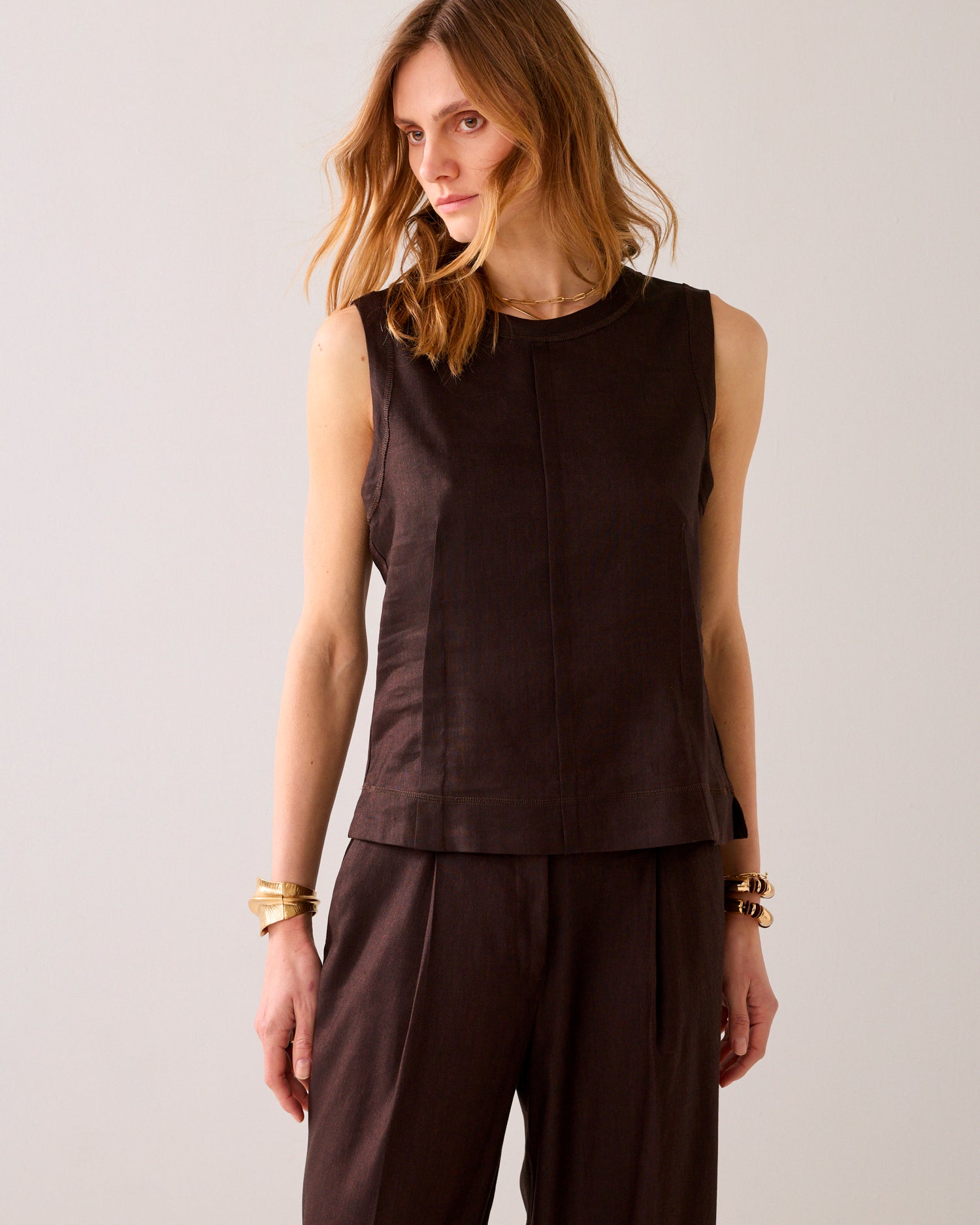 Ärmelloses Oberteil Leinenblend