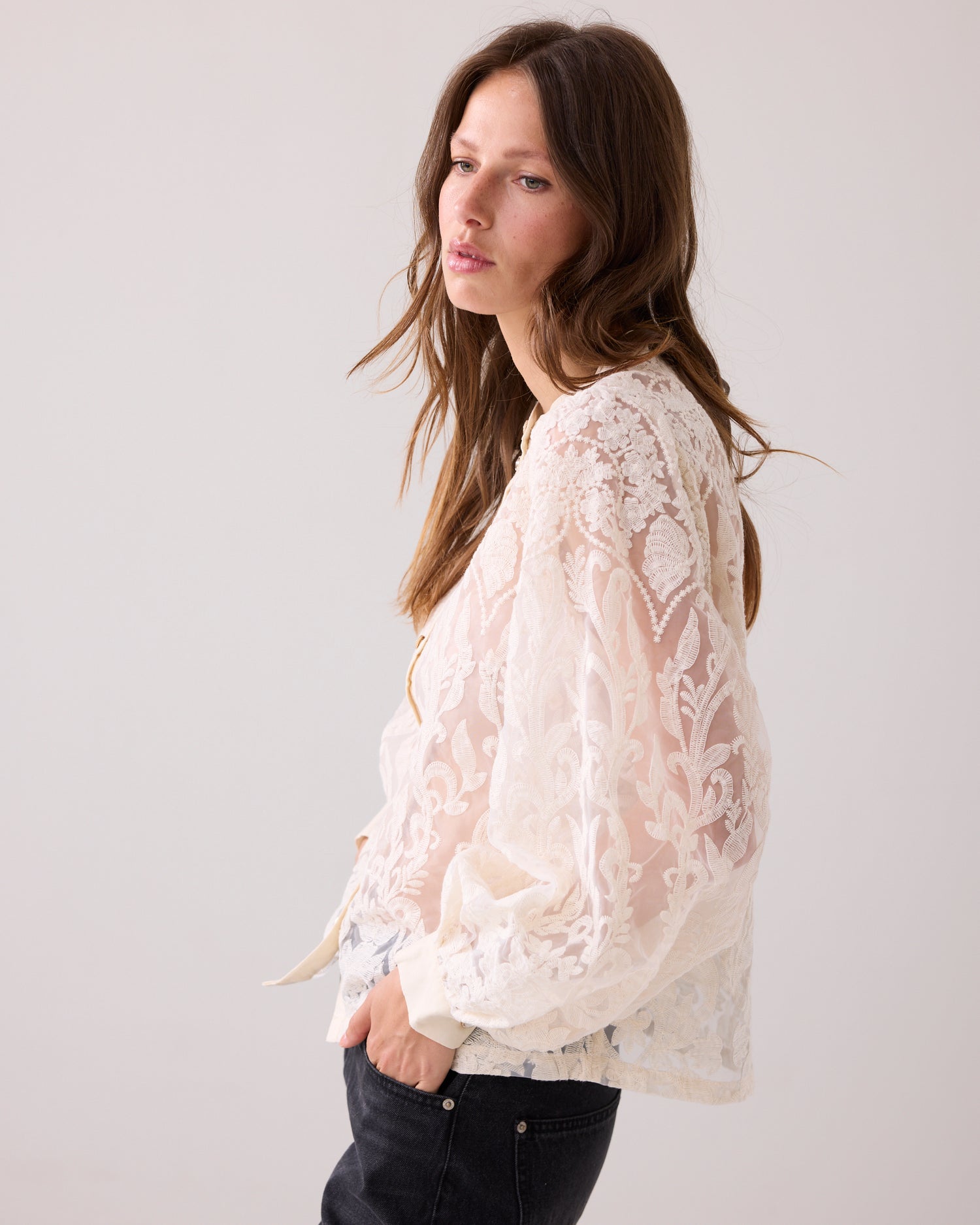 Transparante blouse van kant