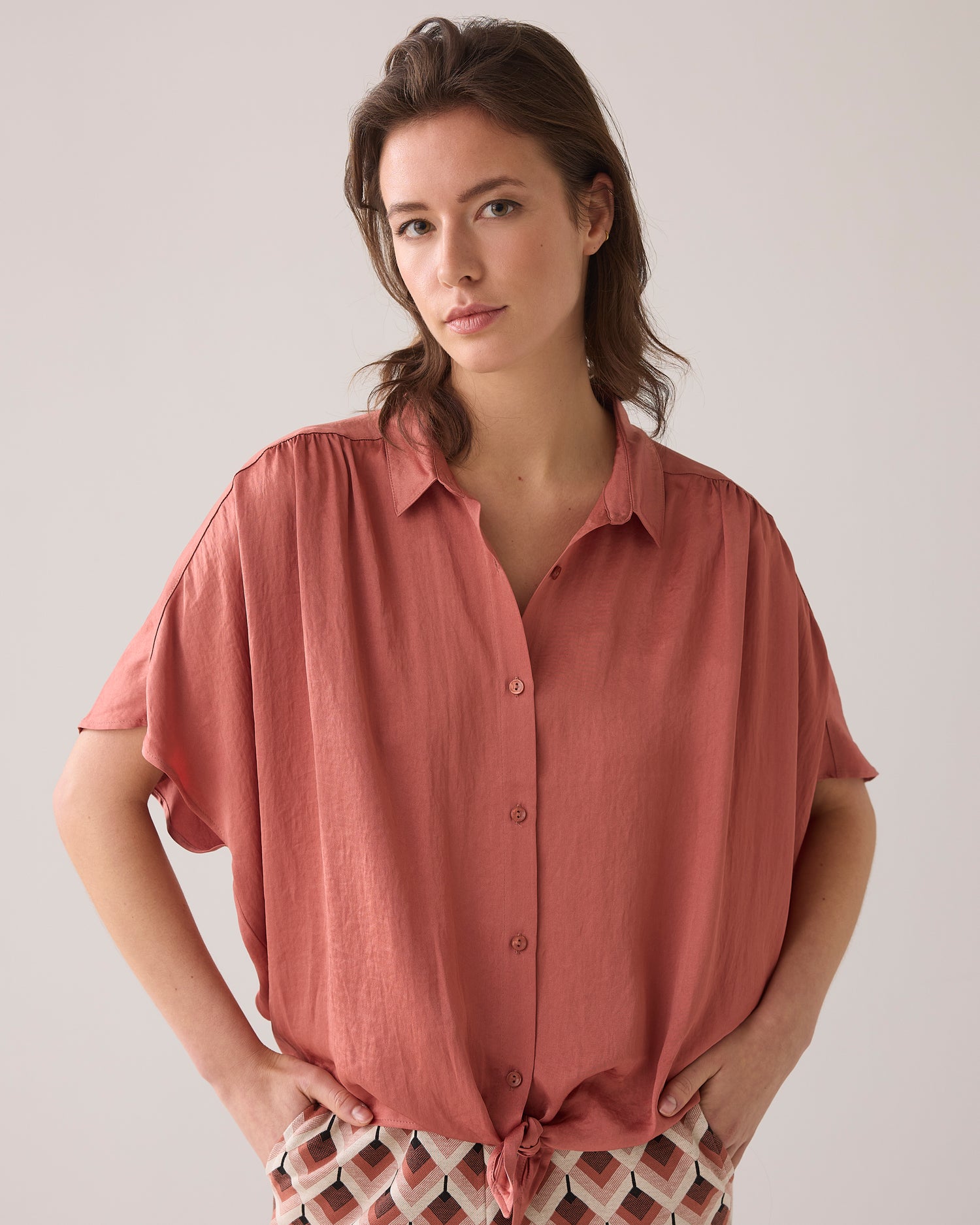 Boxy blouse met strikdetail