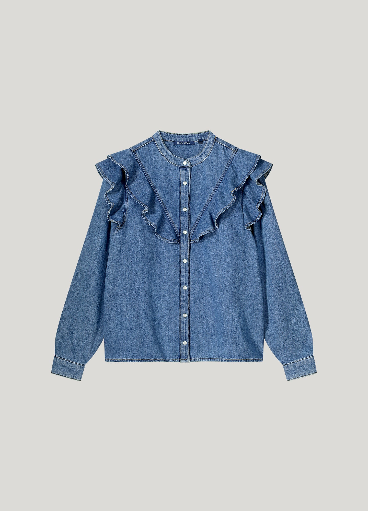 Denim blouse met pofmouwen