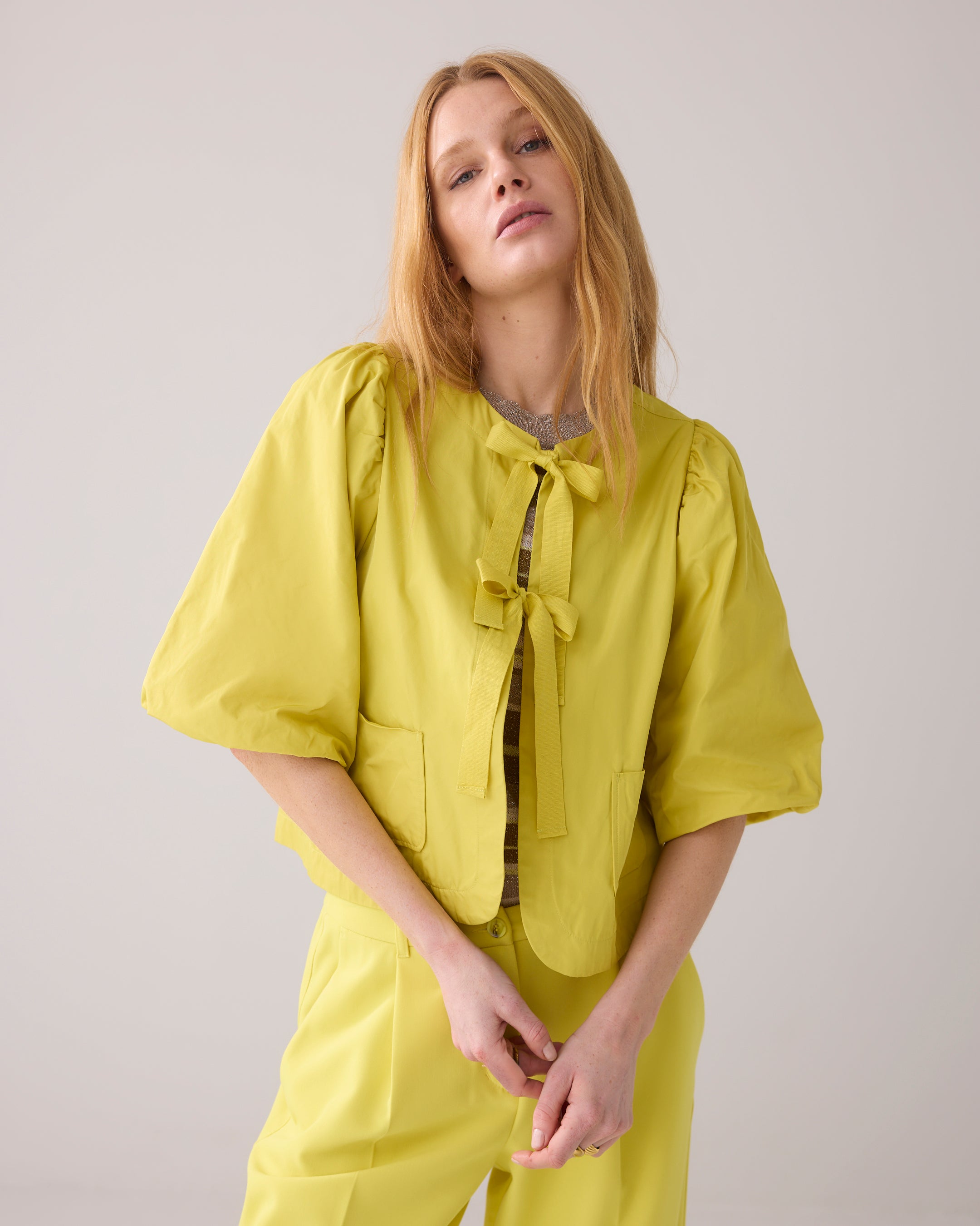 yellow blouse with bow