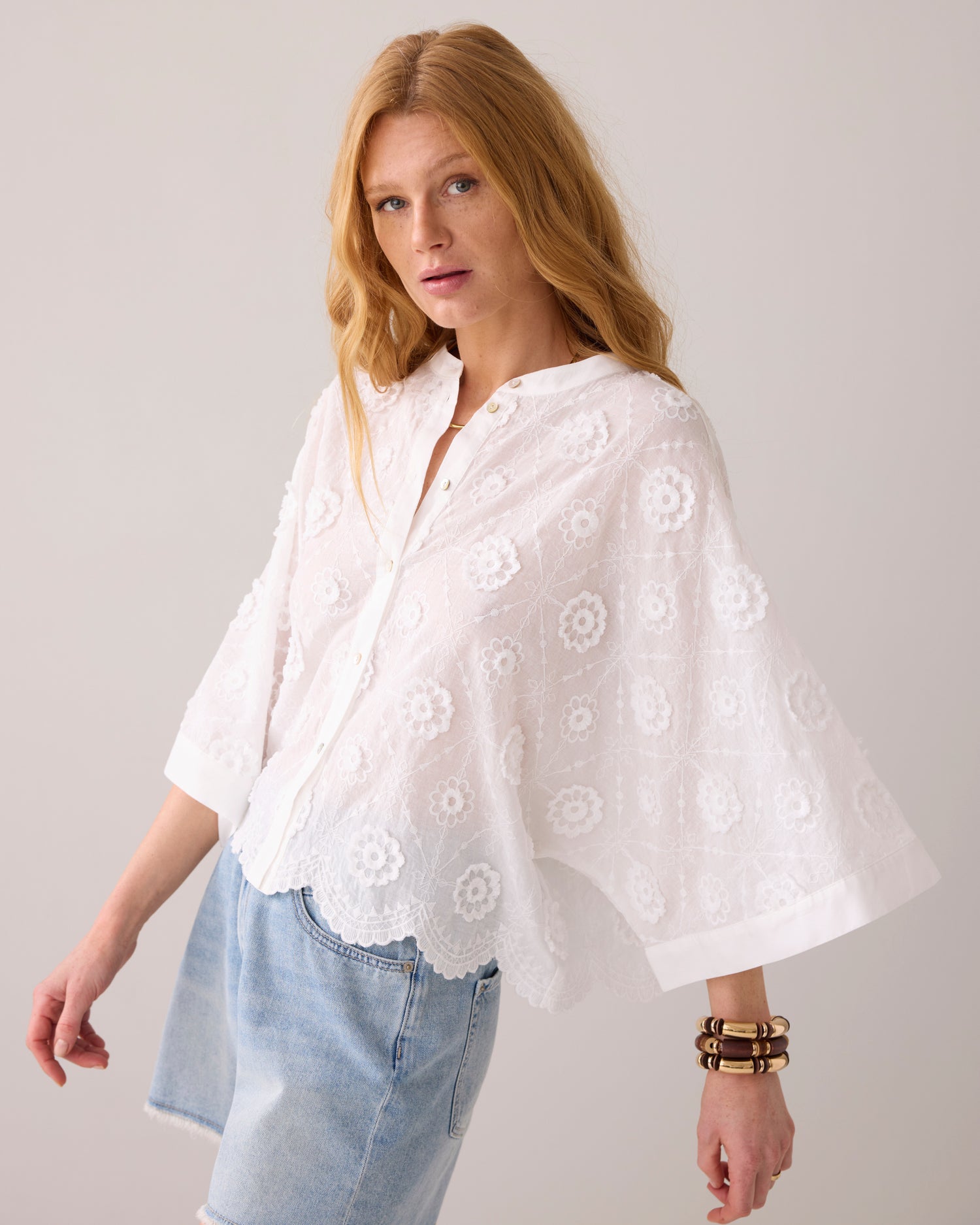 Bluse Baumwolle 3D-Blumen