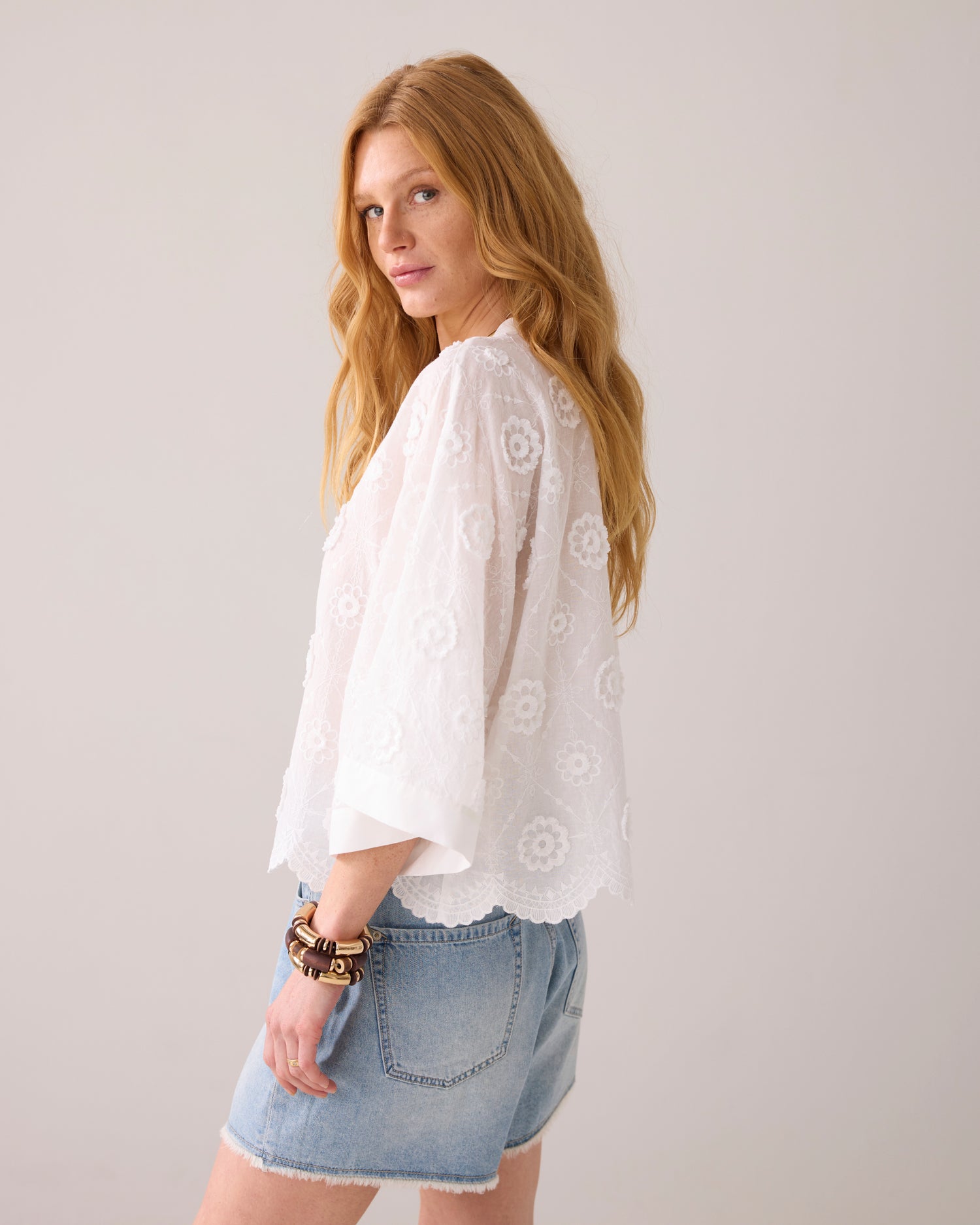 Bluse Baumwolle 3D-Blumen