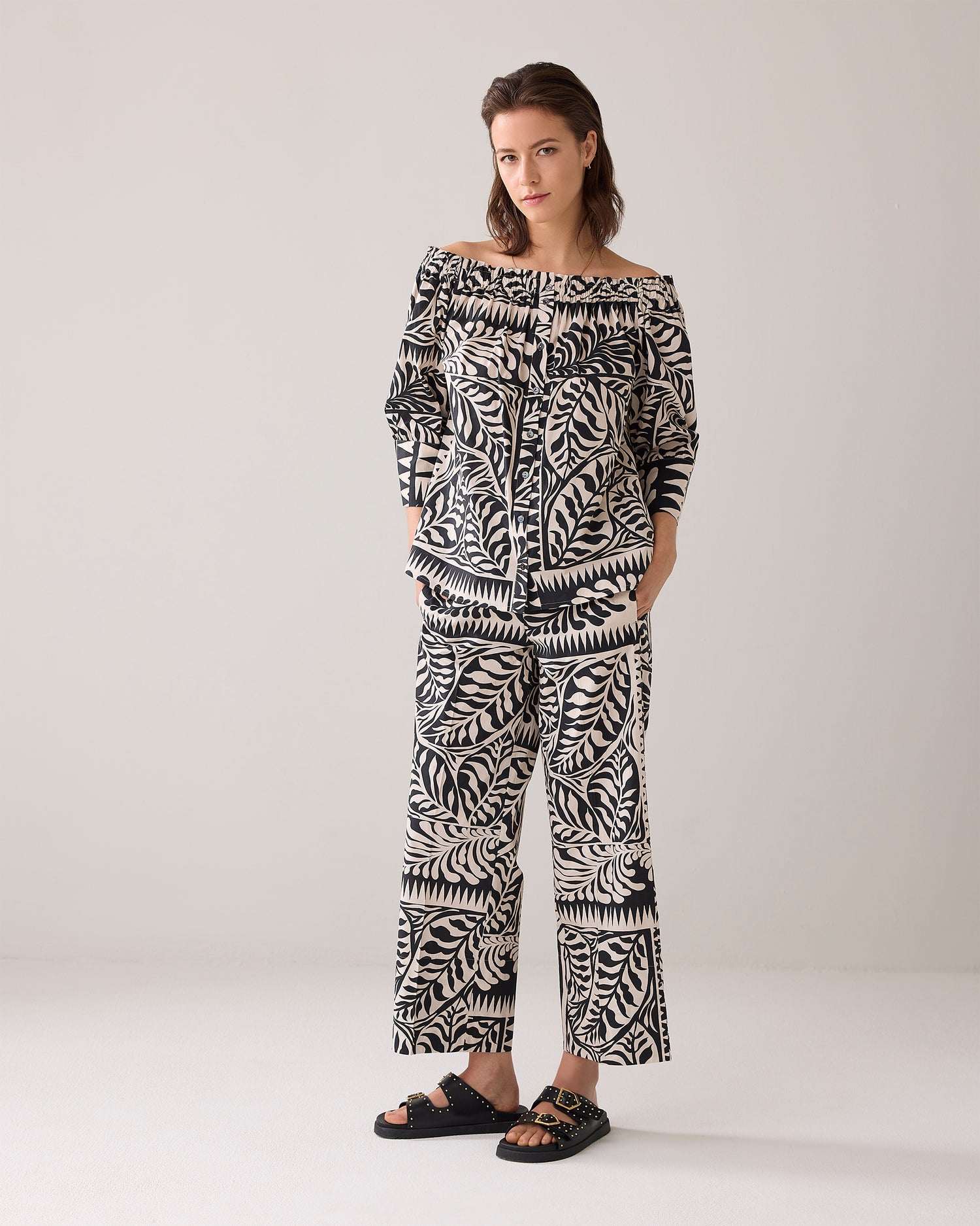Off-shoulder two-tone blouse