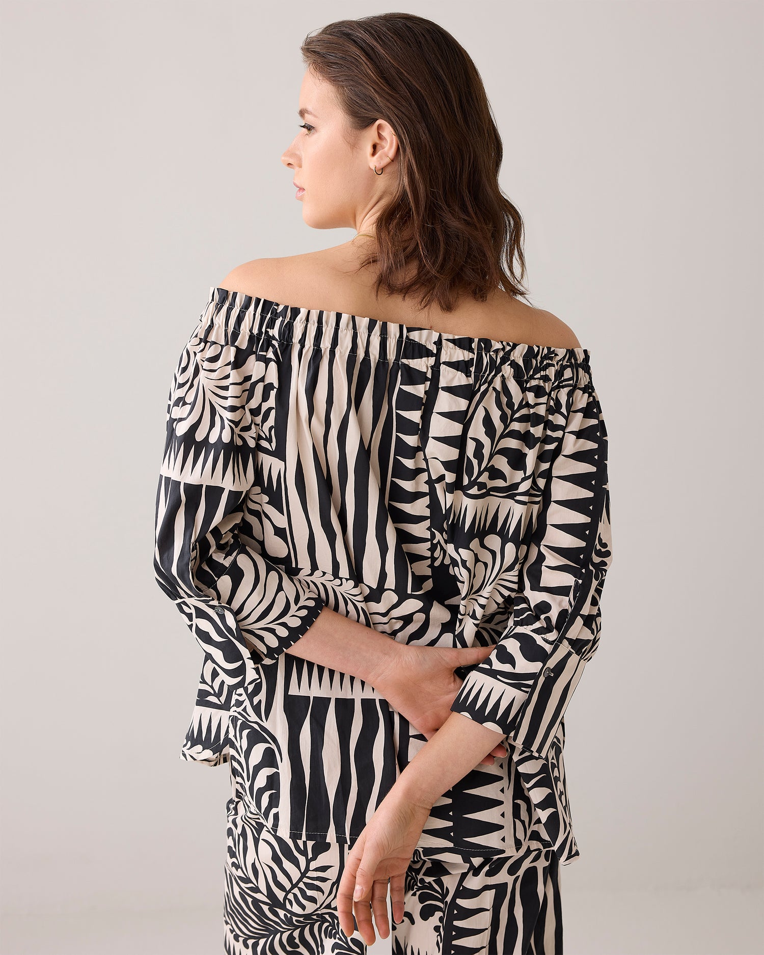 Off-shoulder two-tone blouse