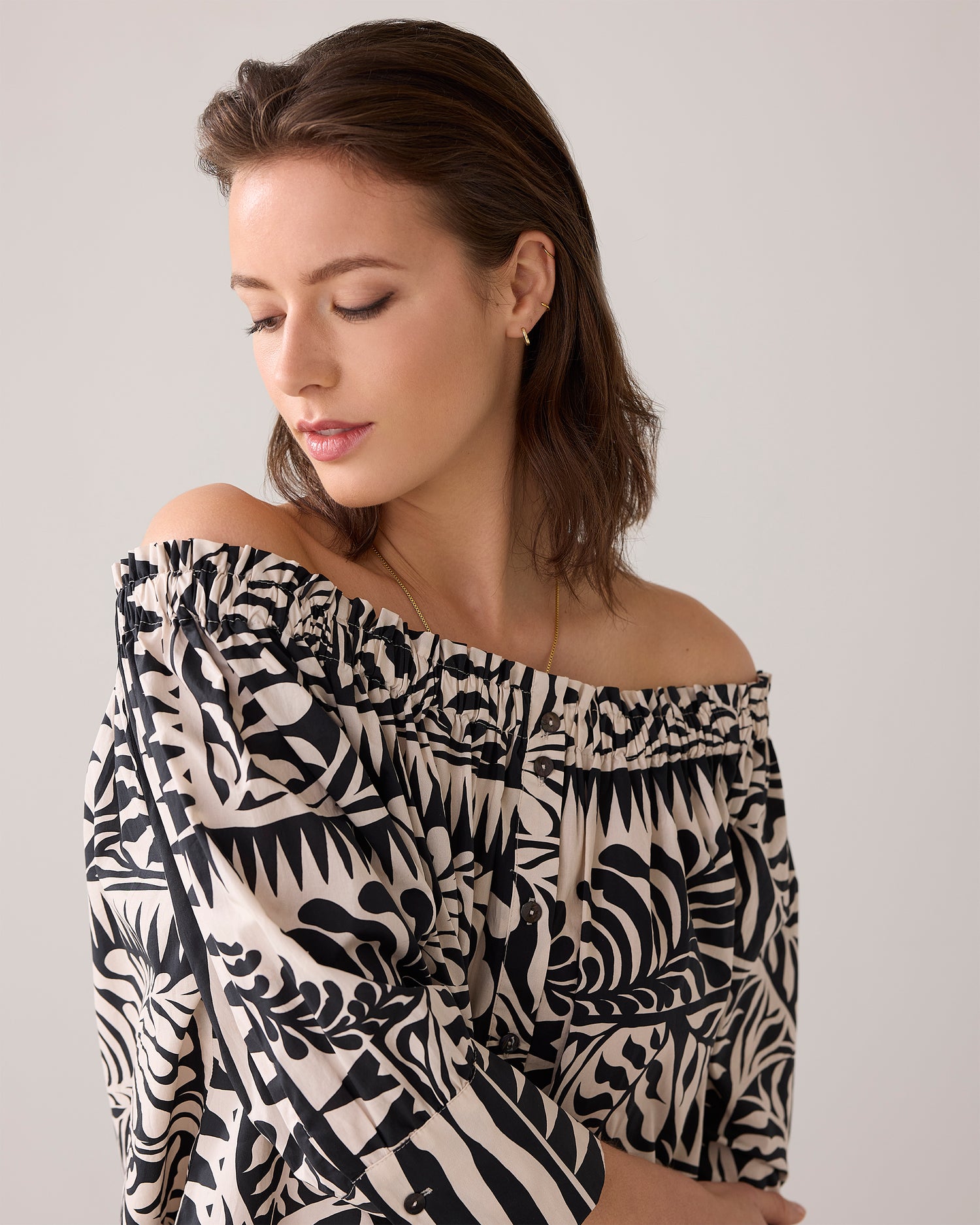 Off-shoulder two-tone blouse