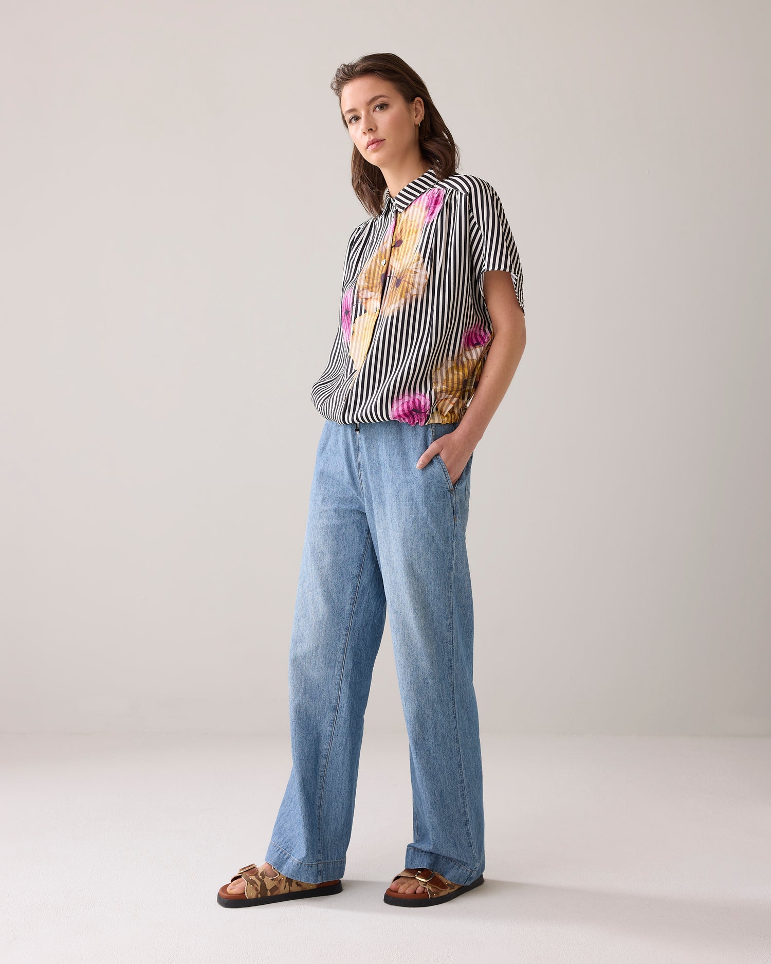Boxy blouse with flower pattern
