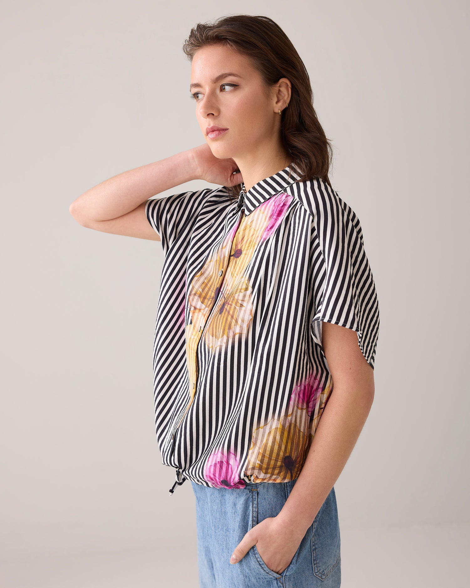 Boxy blouse with flower pattern