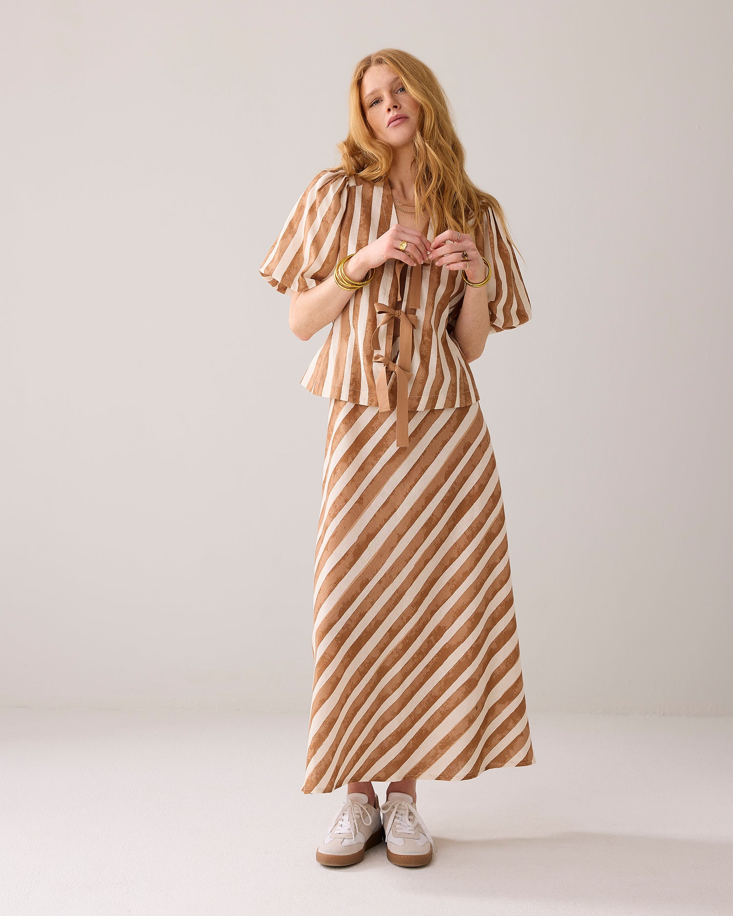 Linen-blend blouse jacket with stripe